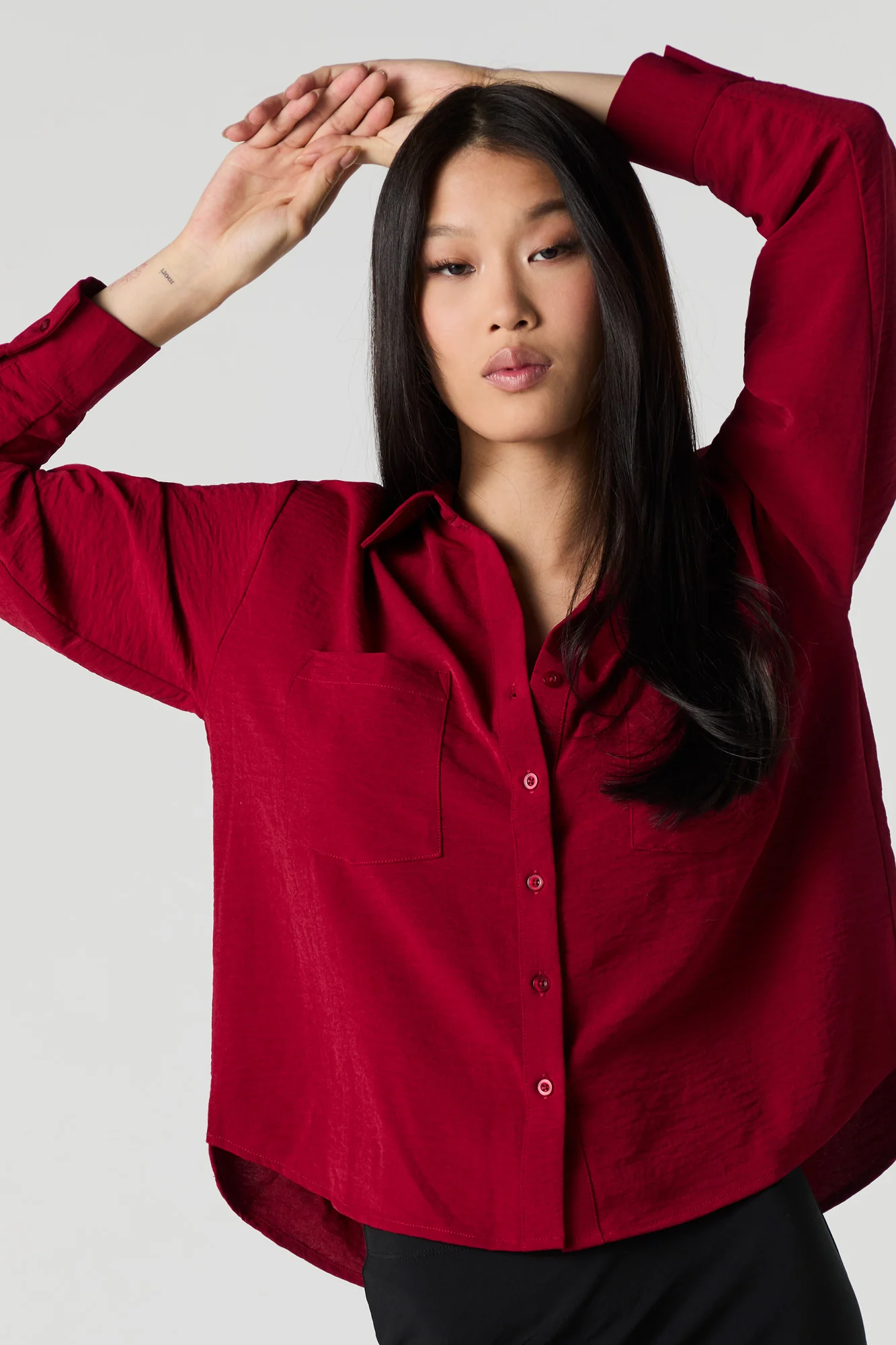 Flowy Long Sleeve Button-Up Top - Image 4