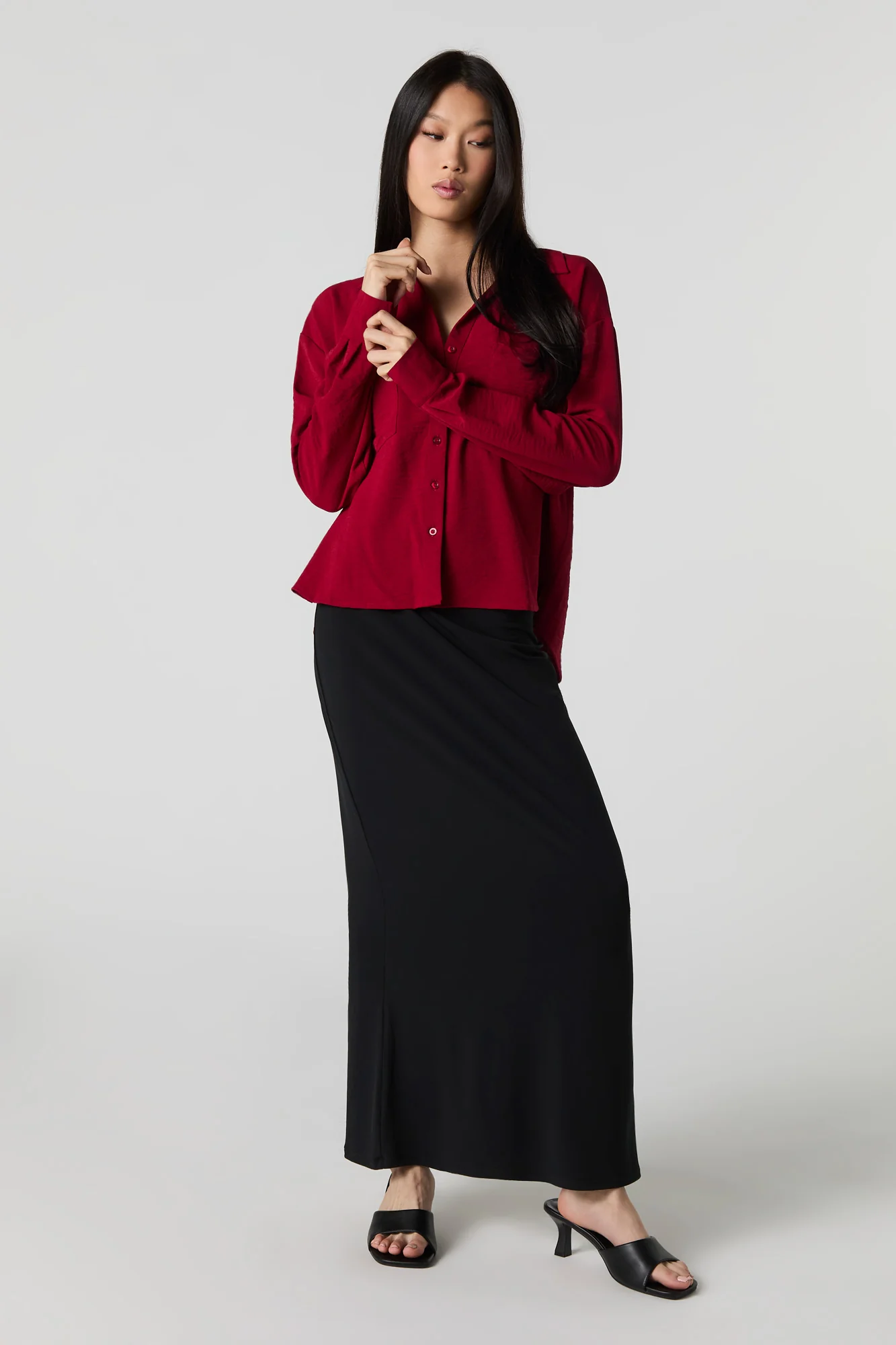 Flowy Long Sleeve Button-Up Top - Image 6