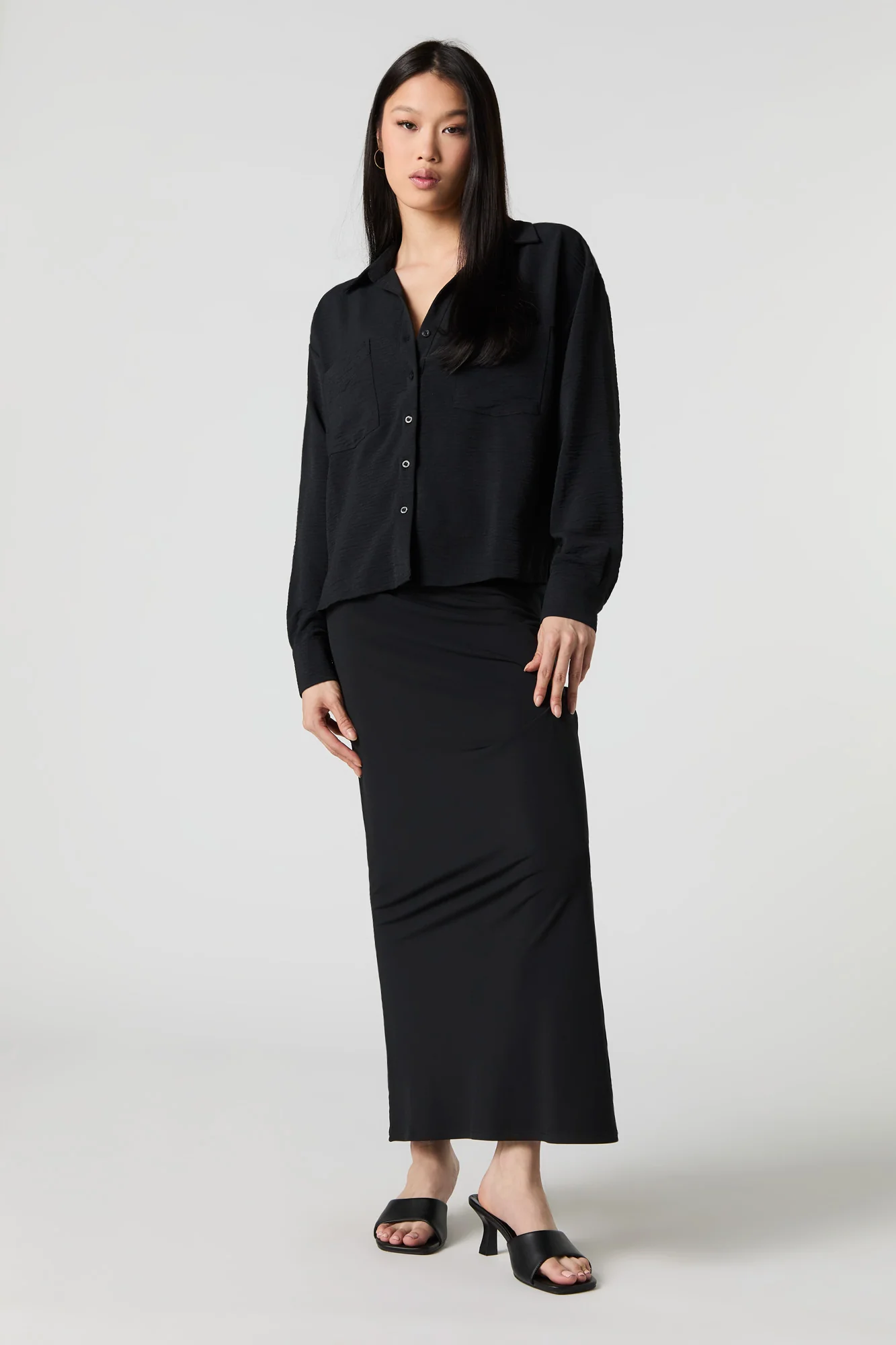 Flowy Long Sleeve Button-Up Top - Image 9