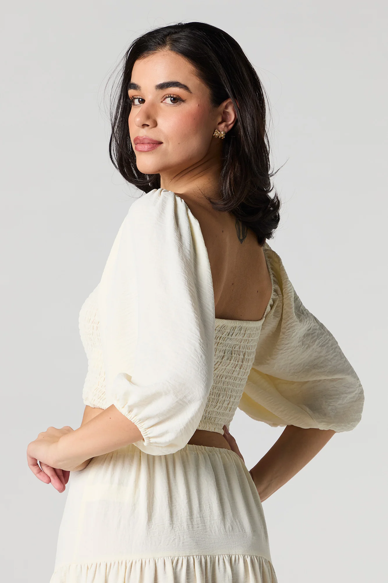 Smocked Puff Sleeve Crop Top - Image 2