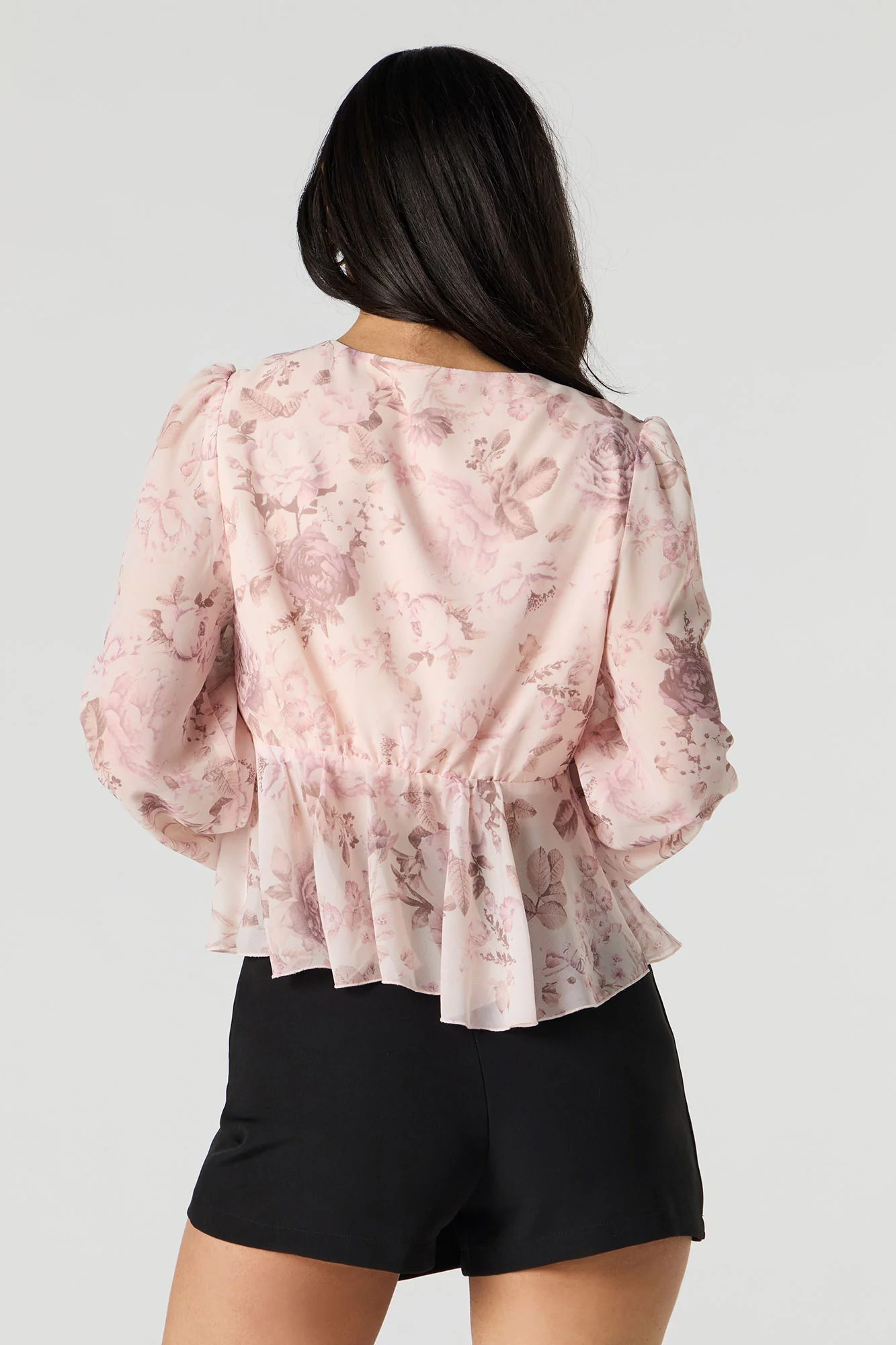 Floral Chiffon Tie Front Long Sleeve Flowy Top - Image 6