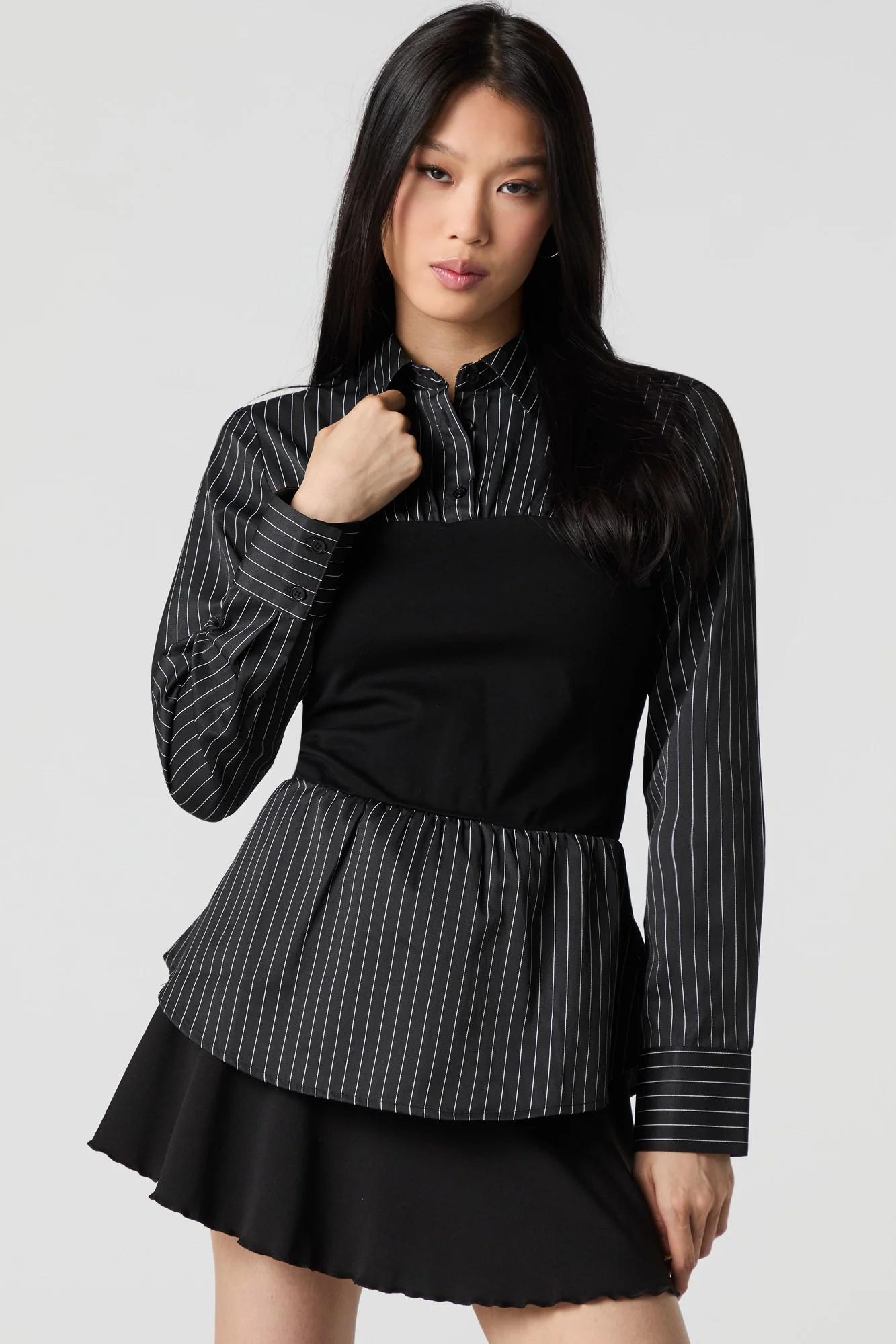 Two Tone Long Contrast Button-Up Top - Image 4