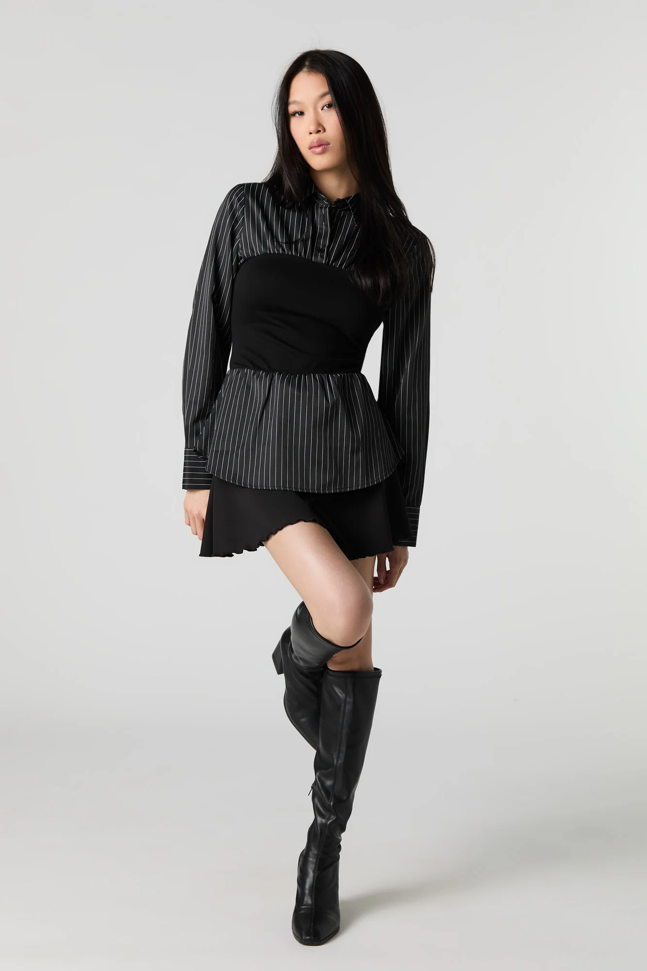 Two Tone Long Contrast Button-Up Top - Image 6