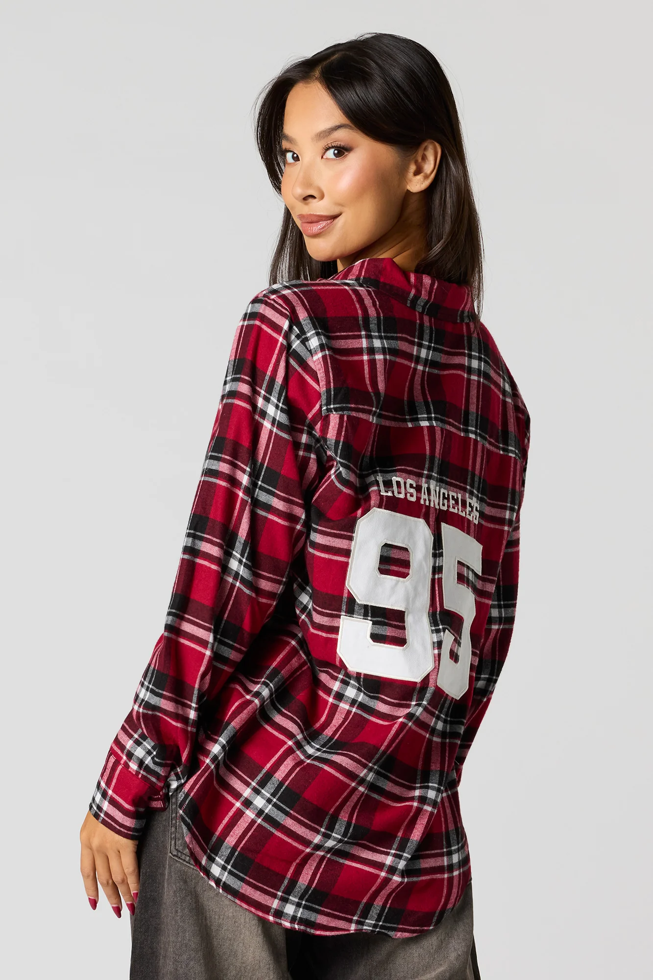 Embroidered Flannel Button-Up Top