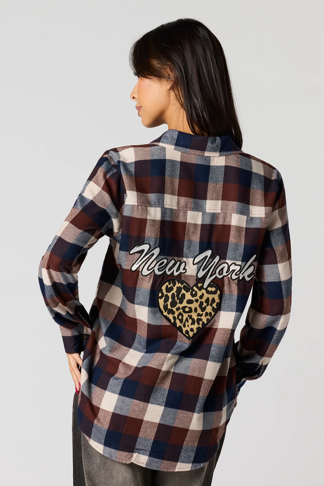 Embroidered Flannel Button-Up Top - Image 7