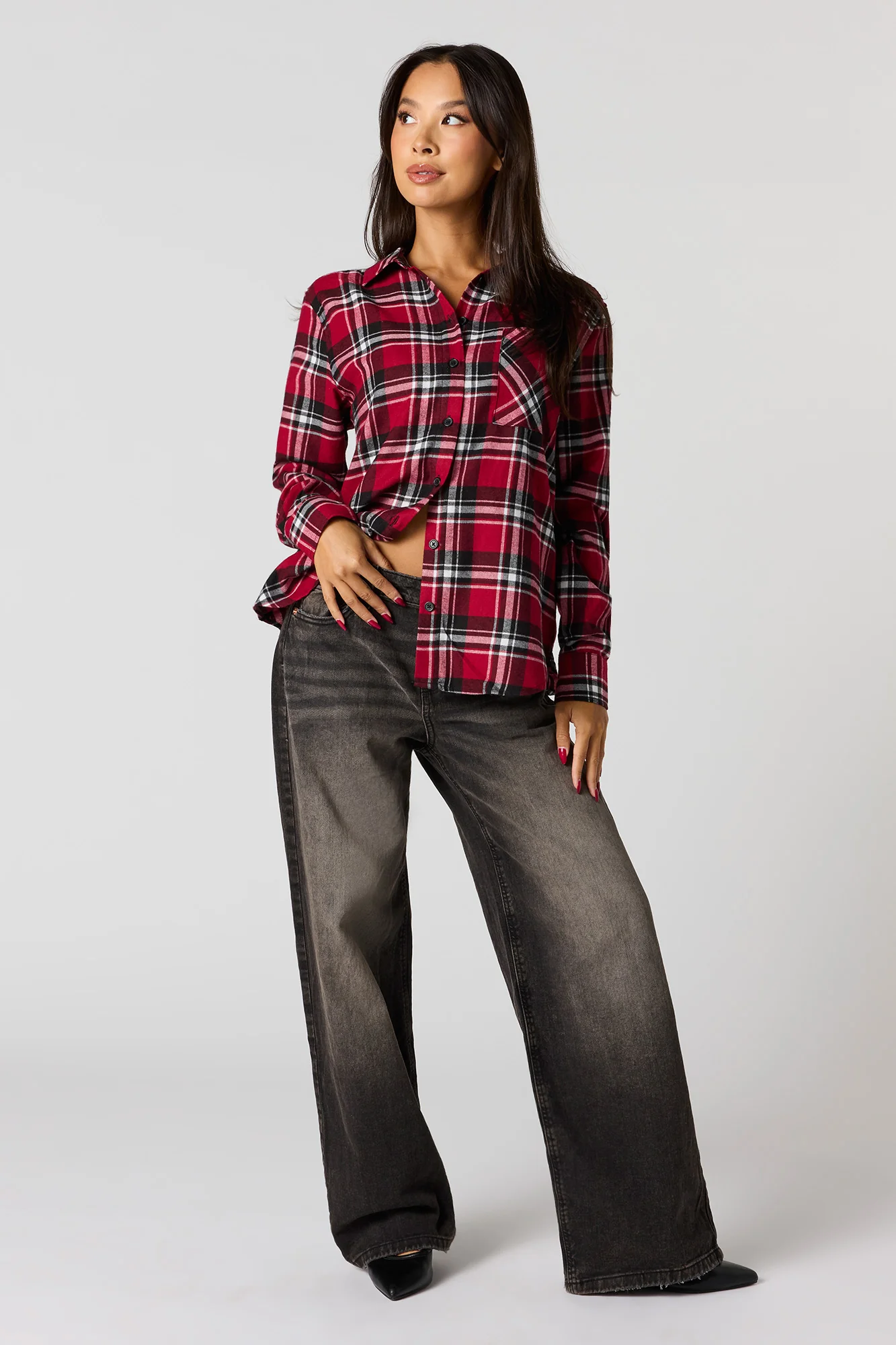 Haut boutonné en flanelle avec motif brodé - Image 9