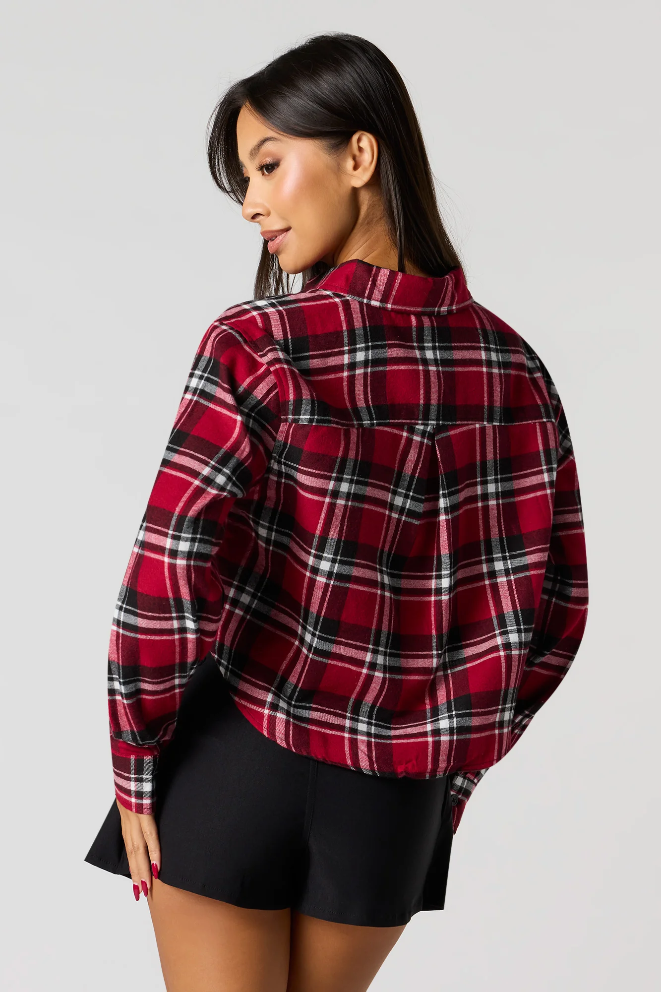 Flannel Cropped Button-Up Top - Image 2