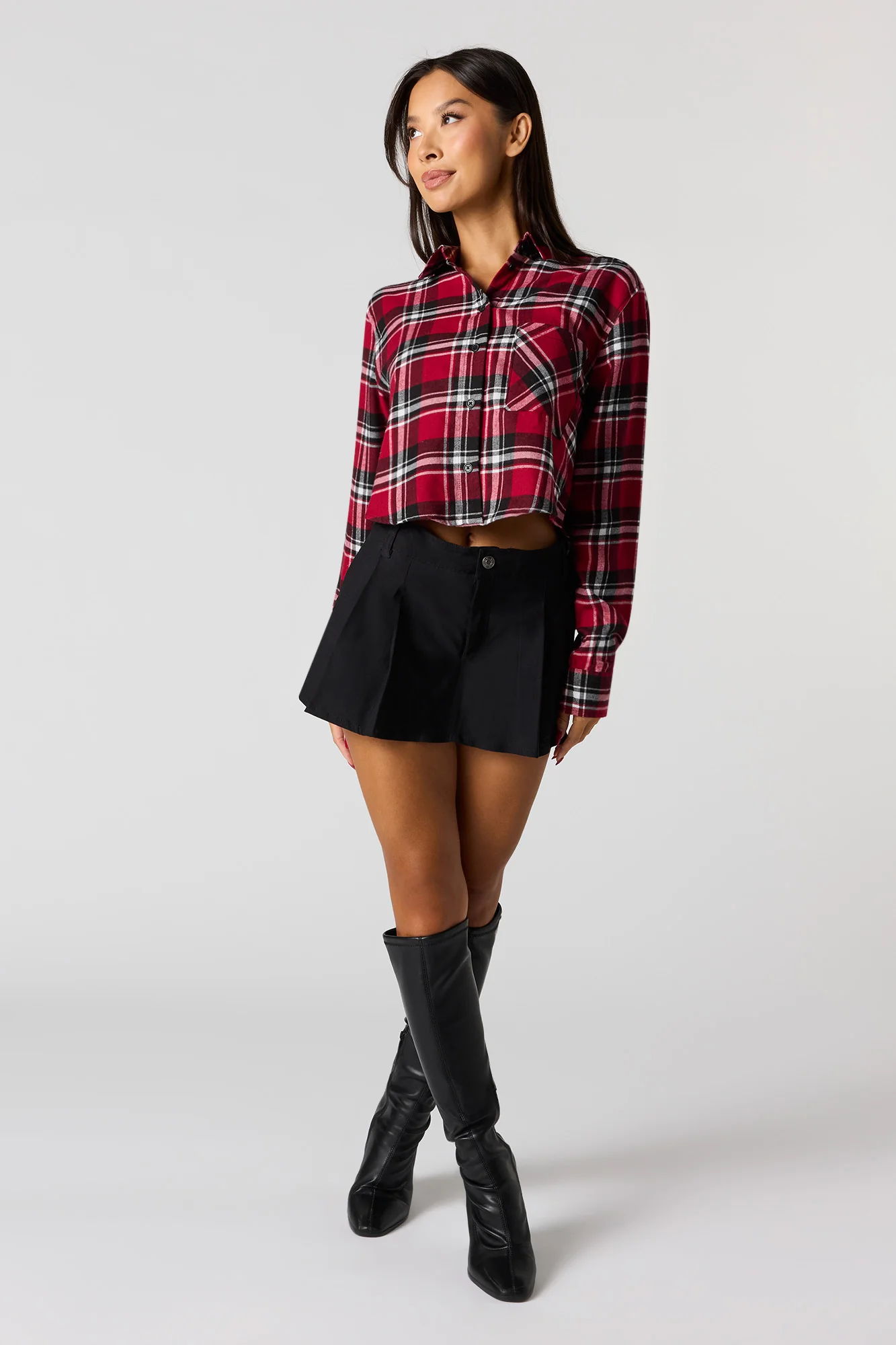 Flannel Cropped Button-Up Top - Image 3