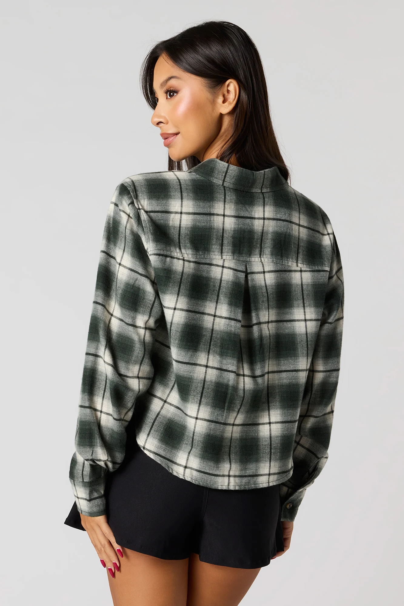 Flannel Cropped Button-Up Top - Image 5