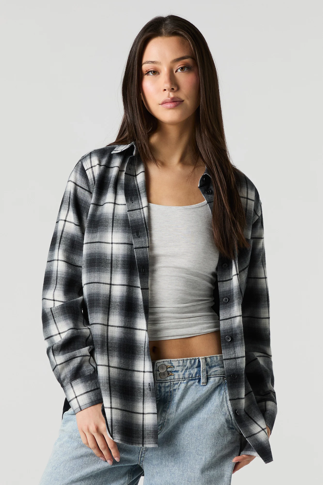 Plaid Flannel Long Sleeve Button-Up Top - Image 10