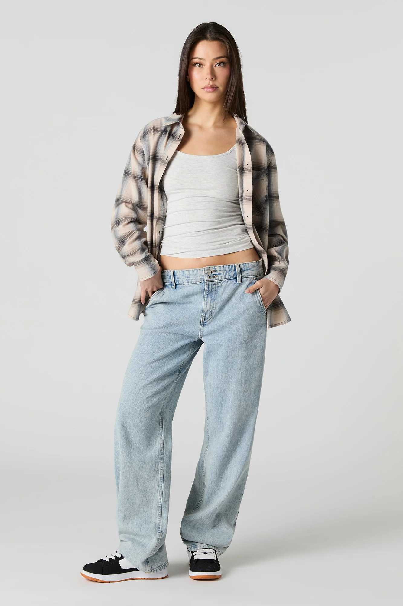 Plaid Flannel Long Sleeve Button-Up Top - Image 3