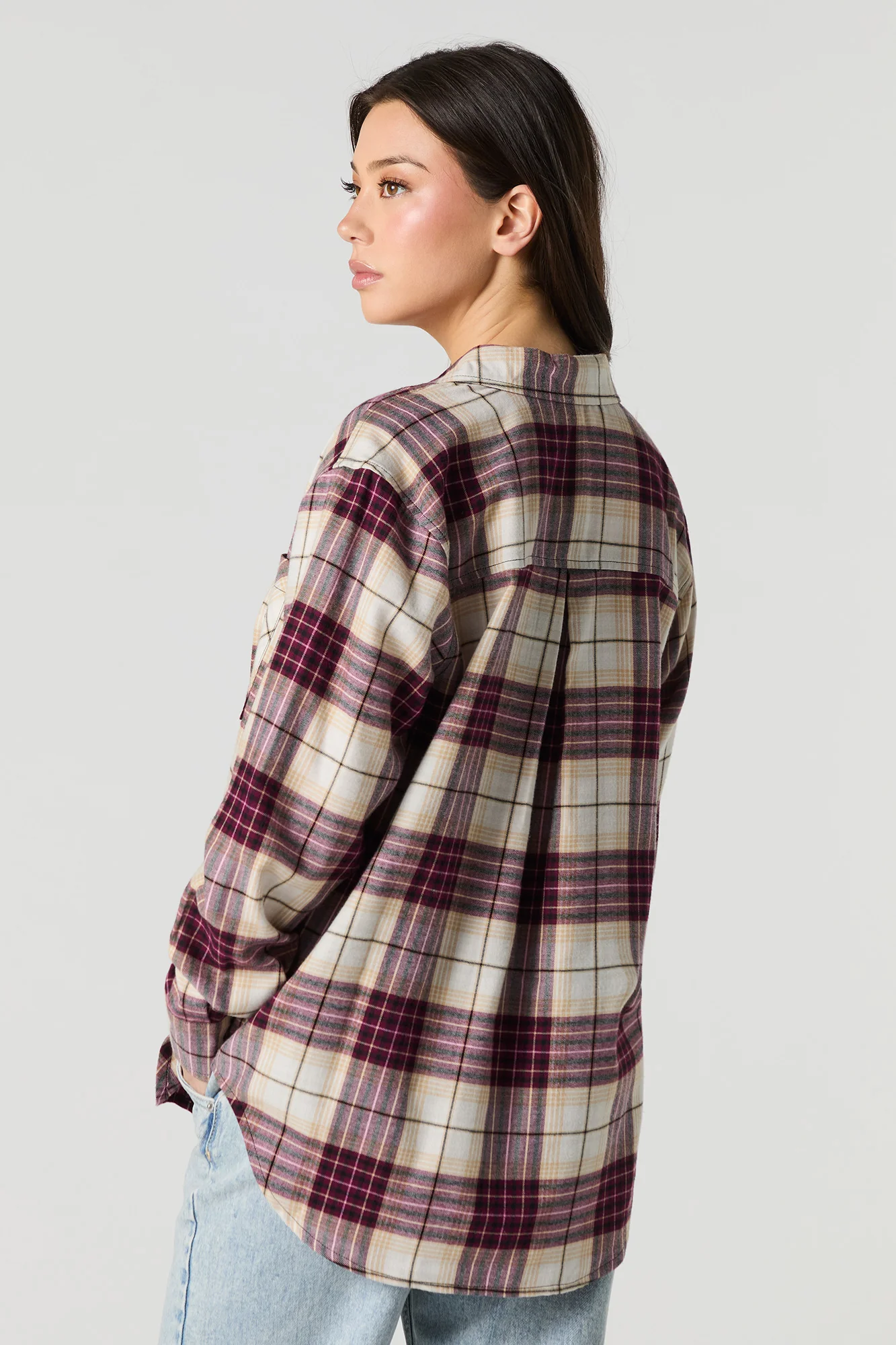 Plaid Flannel Long Sleeve Button-Up Top - Image 5