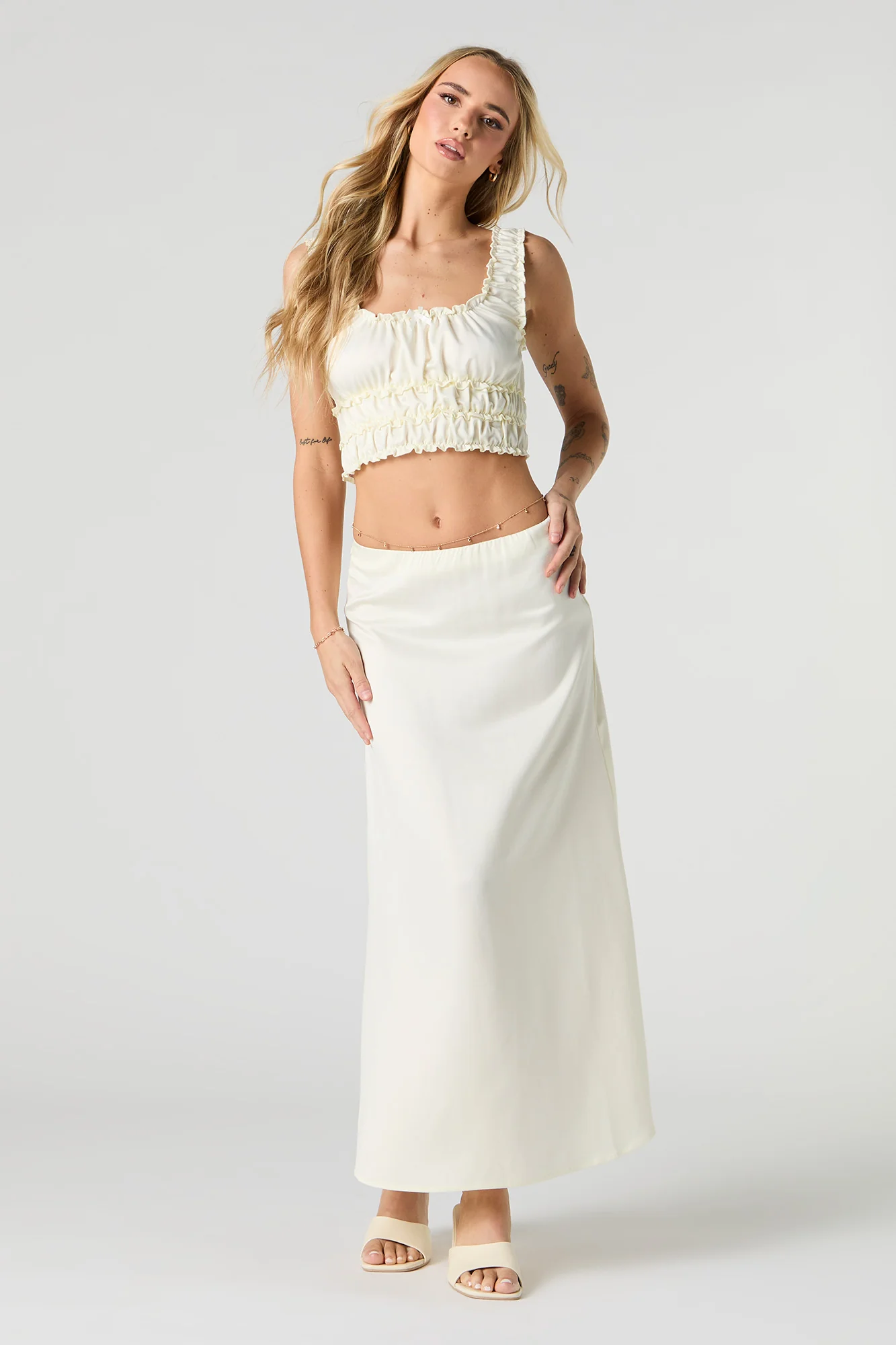 Satin Ruffled Cropped Tank - Image 12