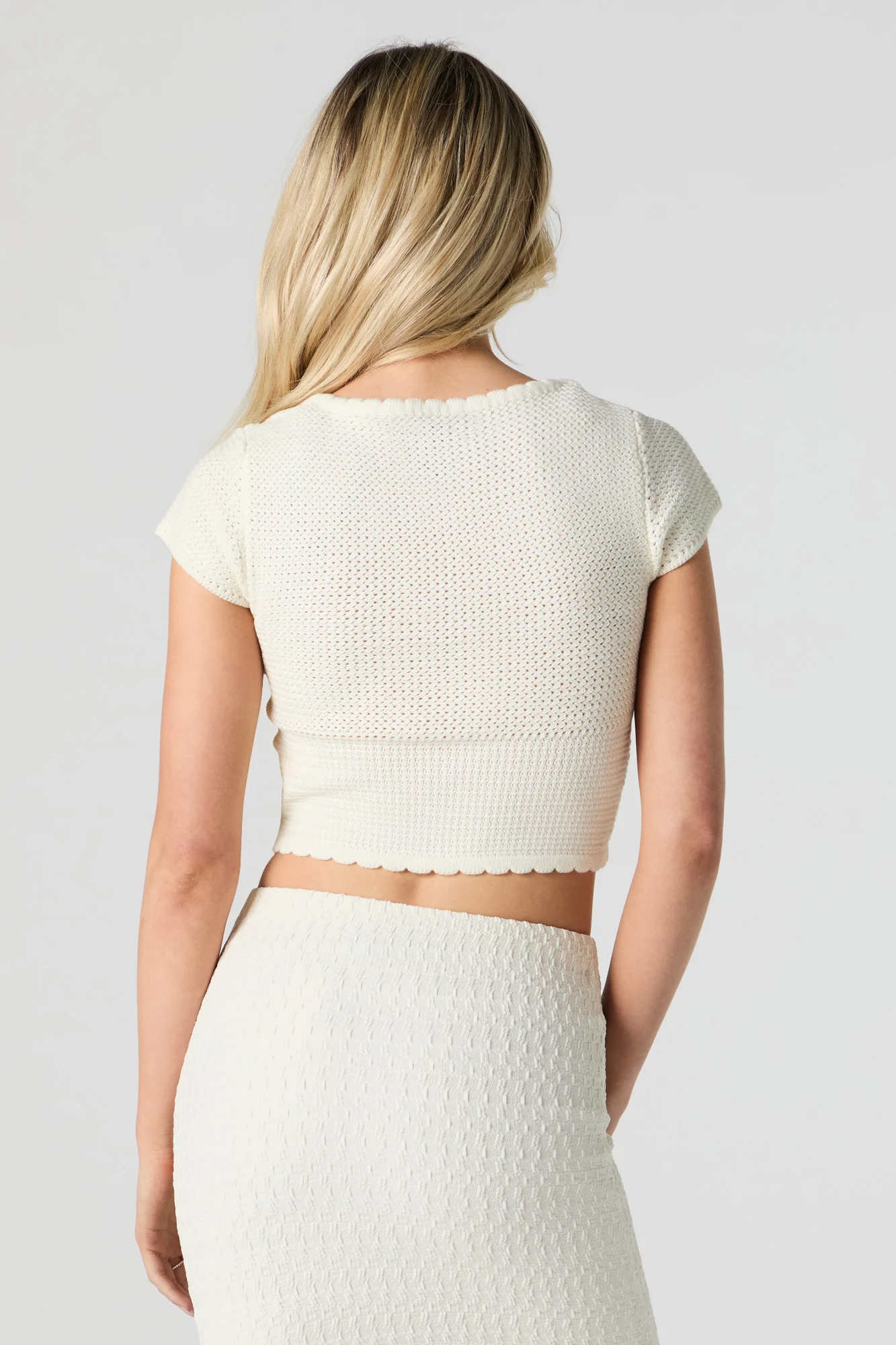 Scalloped Knit Button Front Crop Top - Image 8