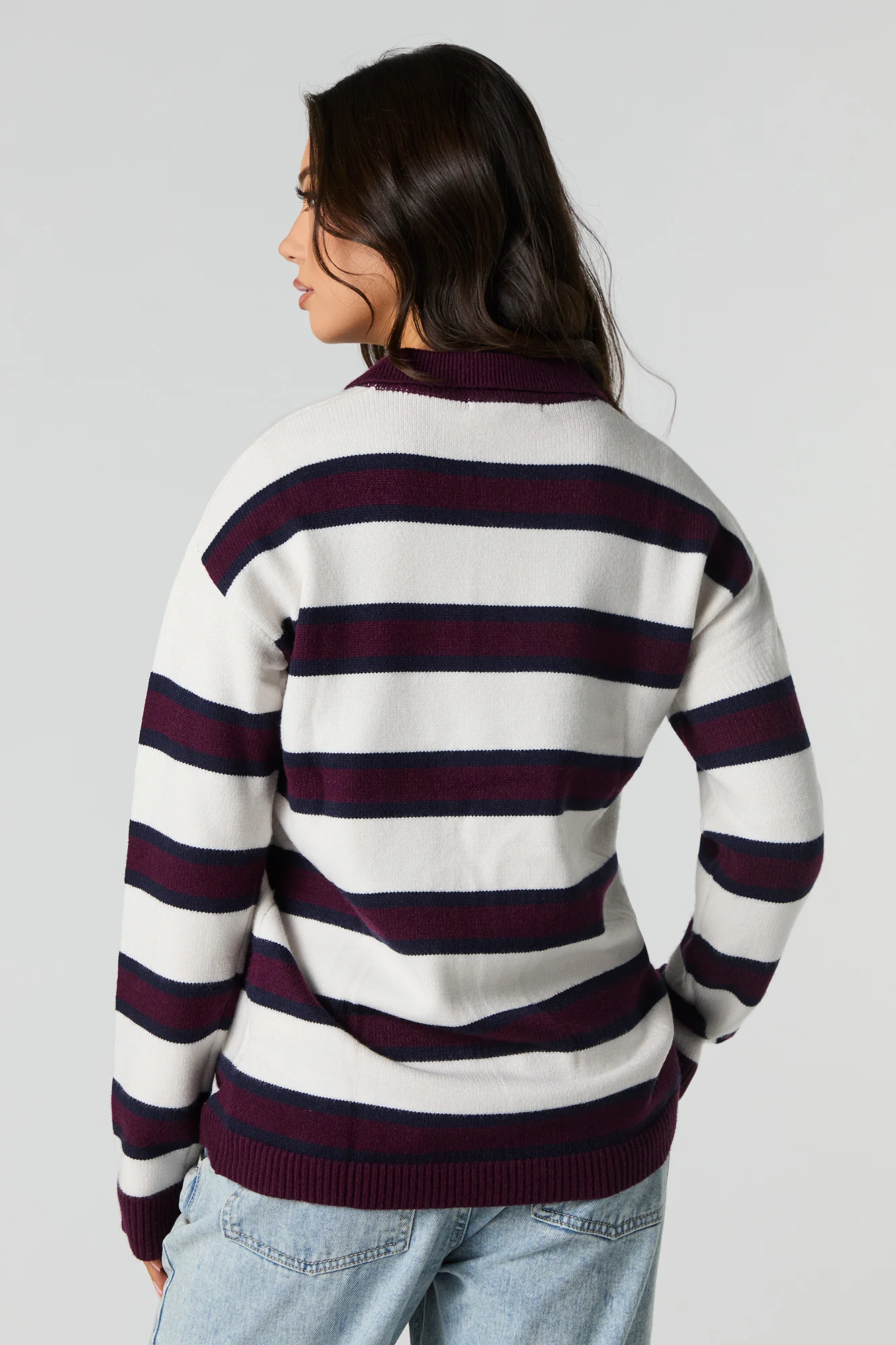 Knit Button-Up Collared Long Sleeve Top - Image 12