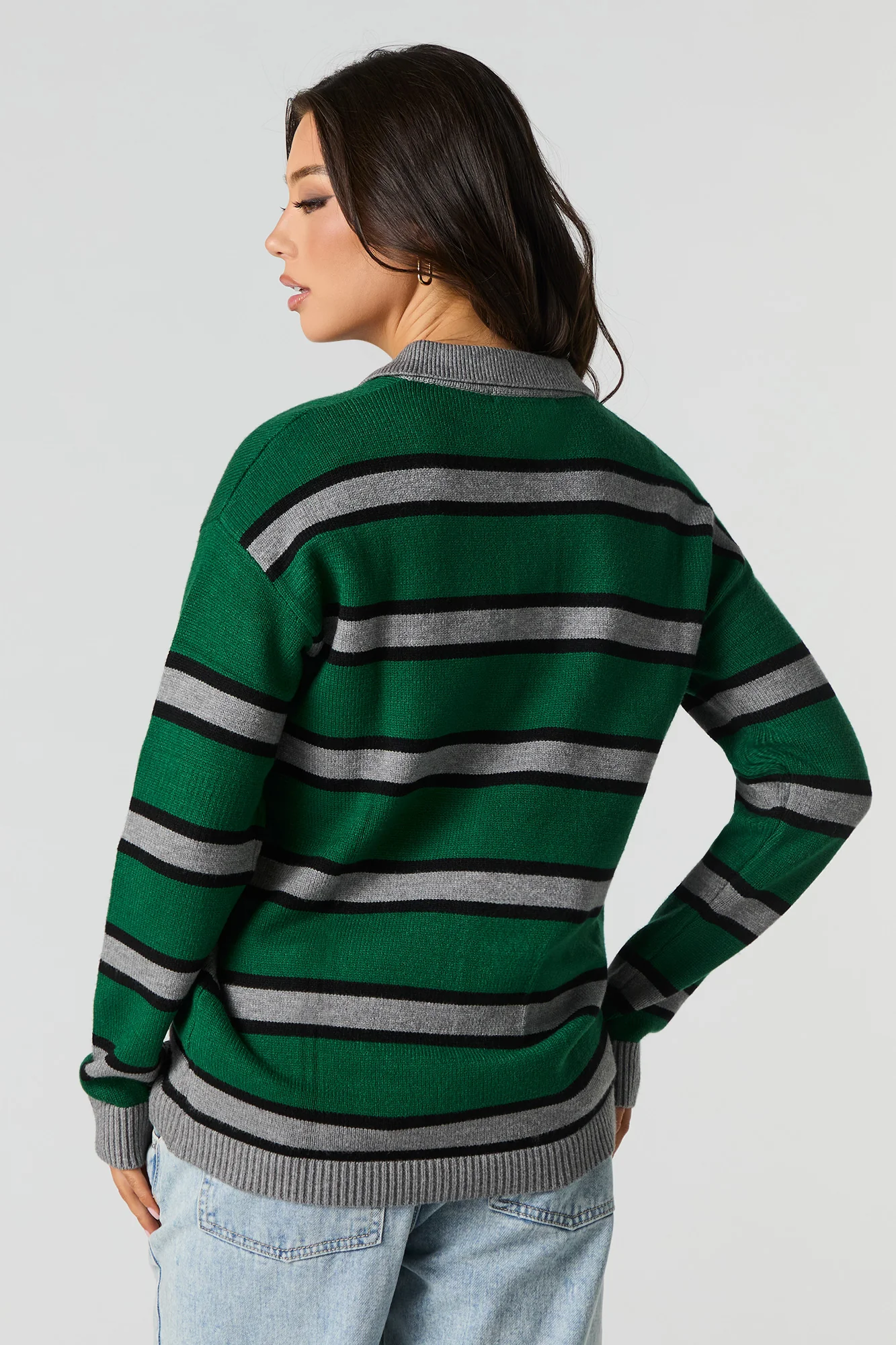 Knit Button-Up Collared Long Sleeve Top - Image 6