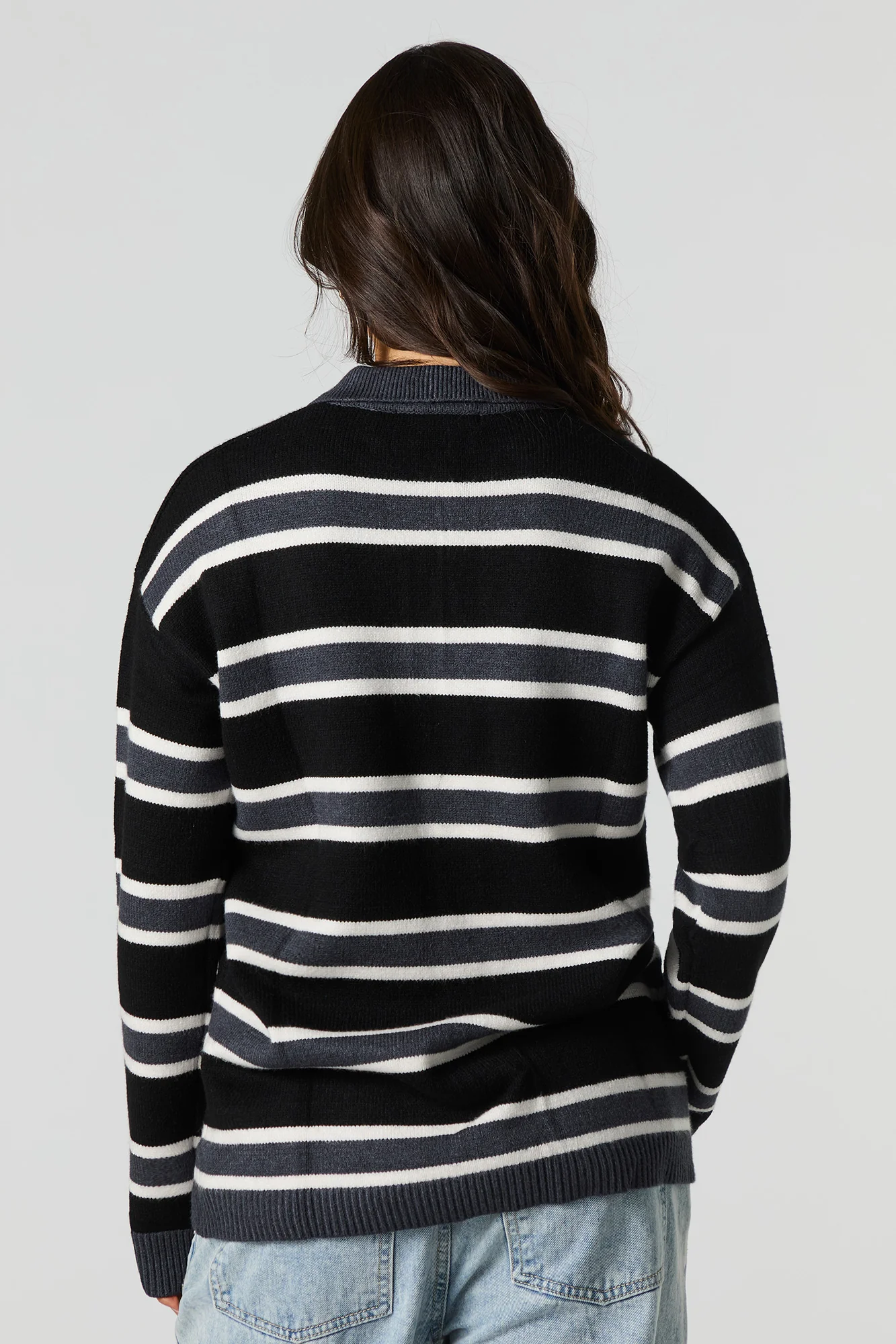 Knit Button-Up Collared Long Sleeve Top - Image 9