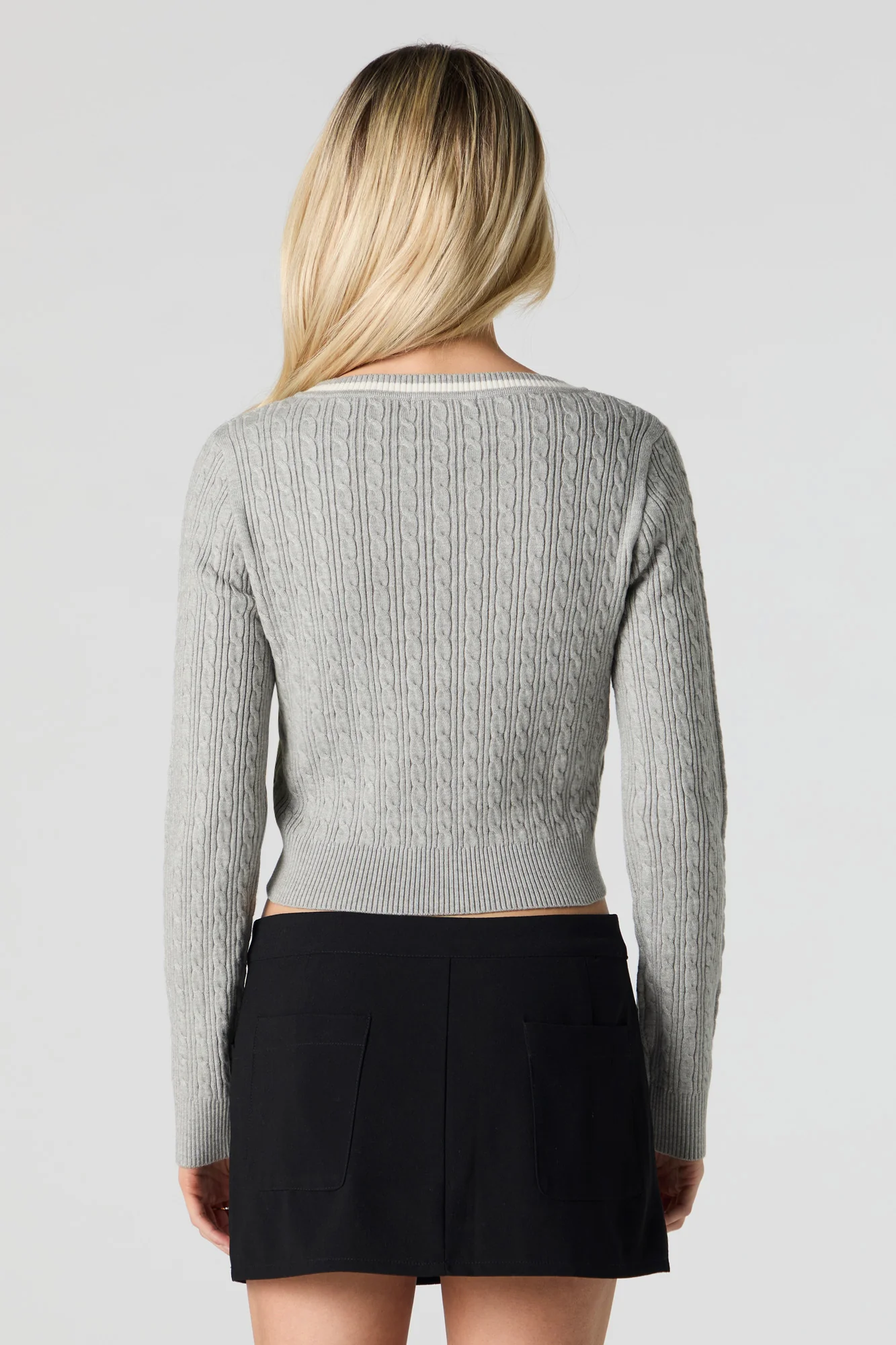 Cable Knit V-Neck Sweater - Image 8