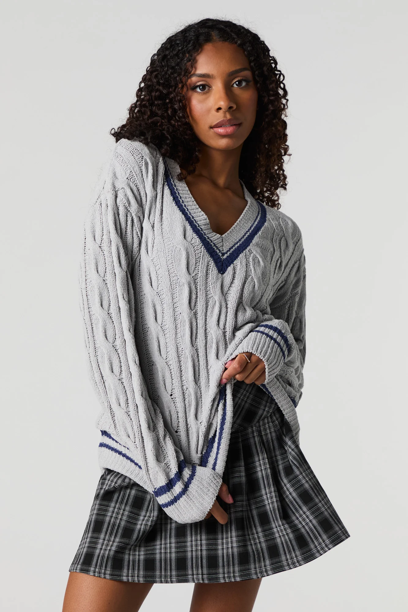 Cable Knit V-Neck Sweater