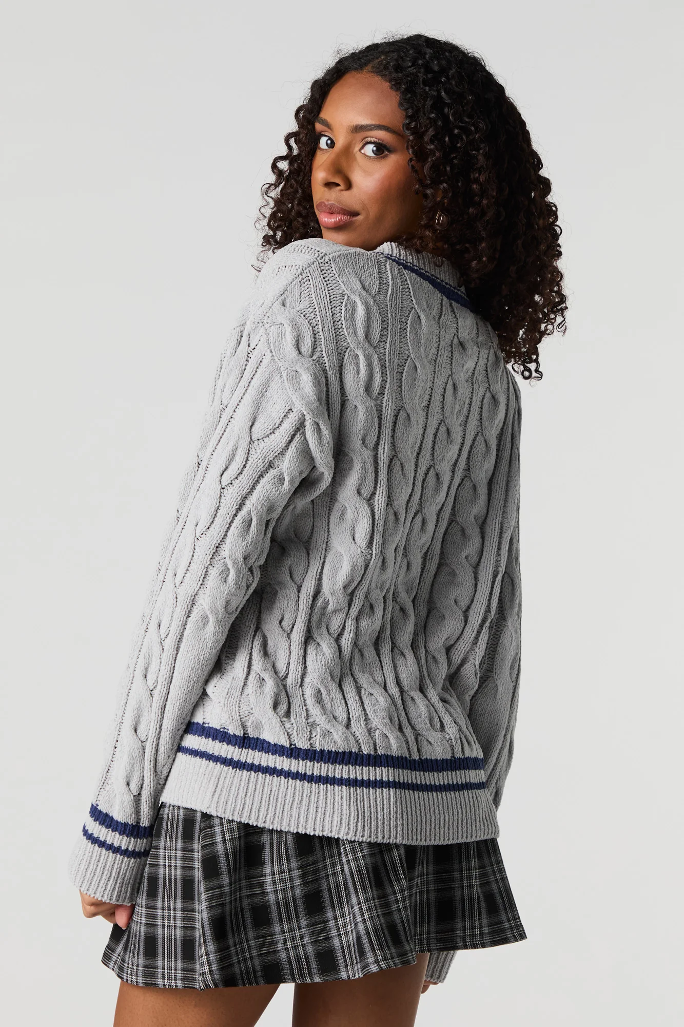Cable Knit V-Neck Sweater - Image 2