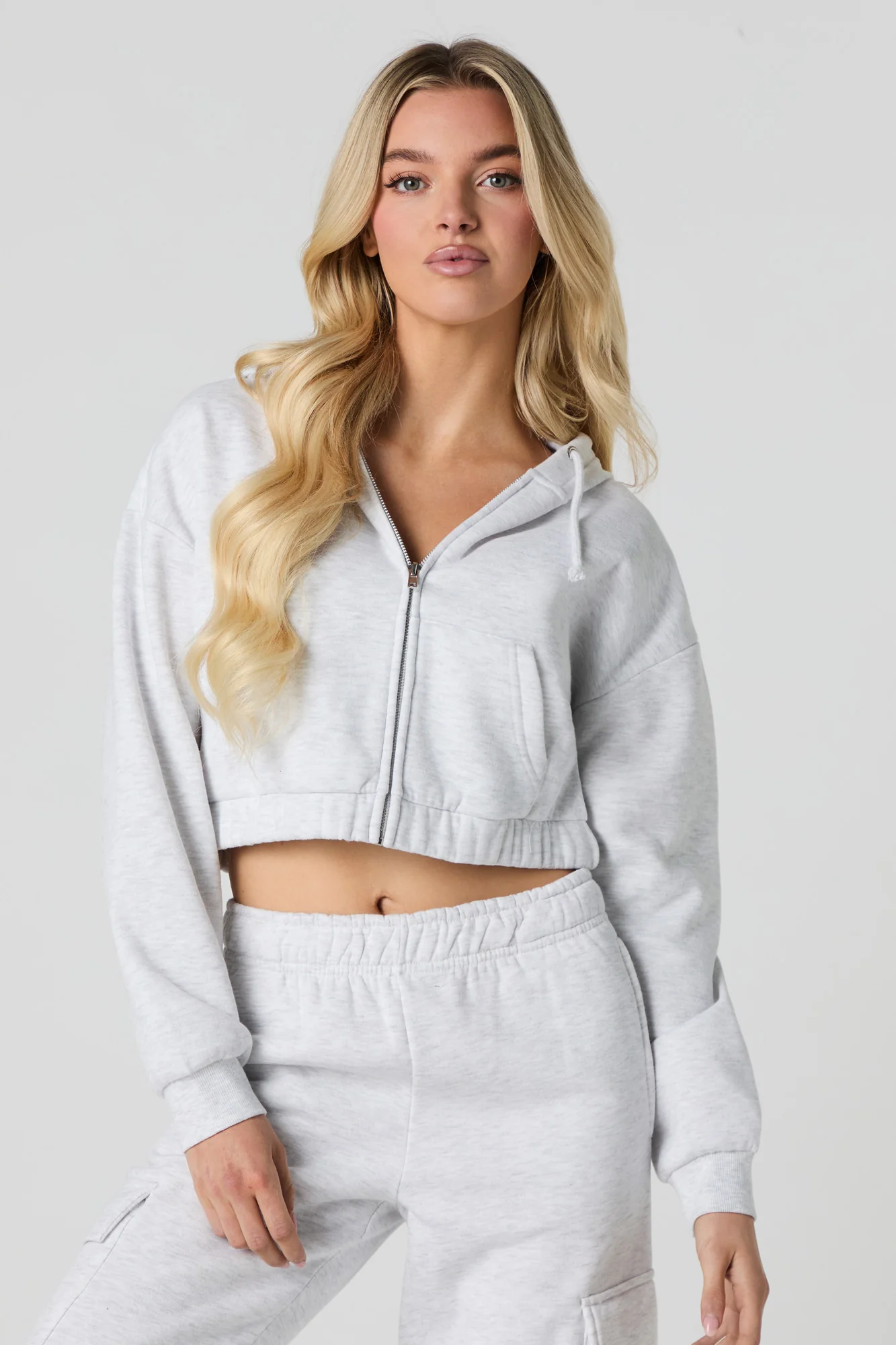 Fleece Cropped Zip-Up Hoodie - Image 4