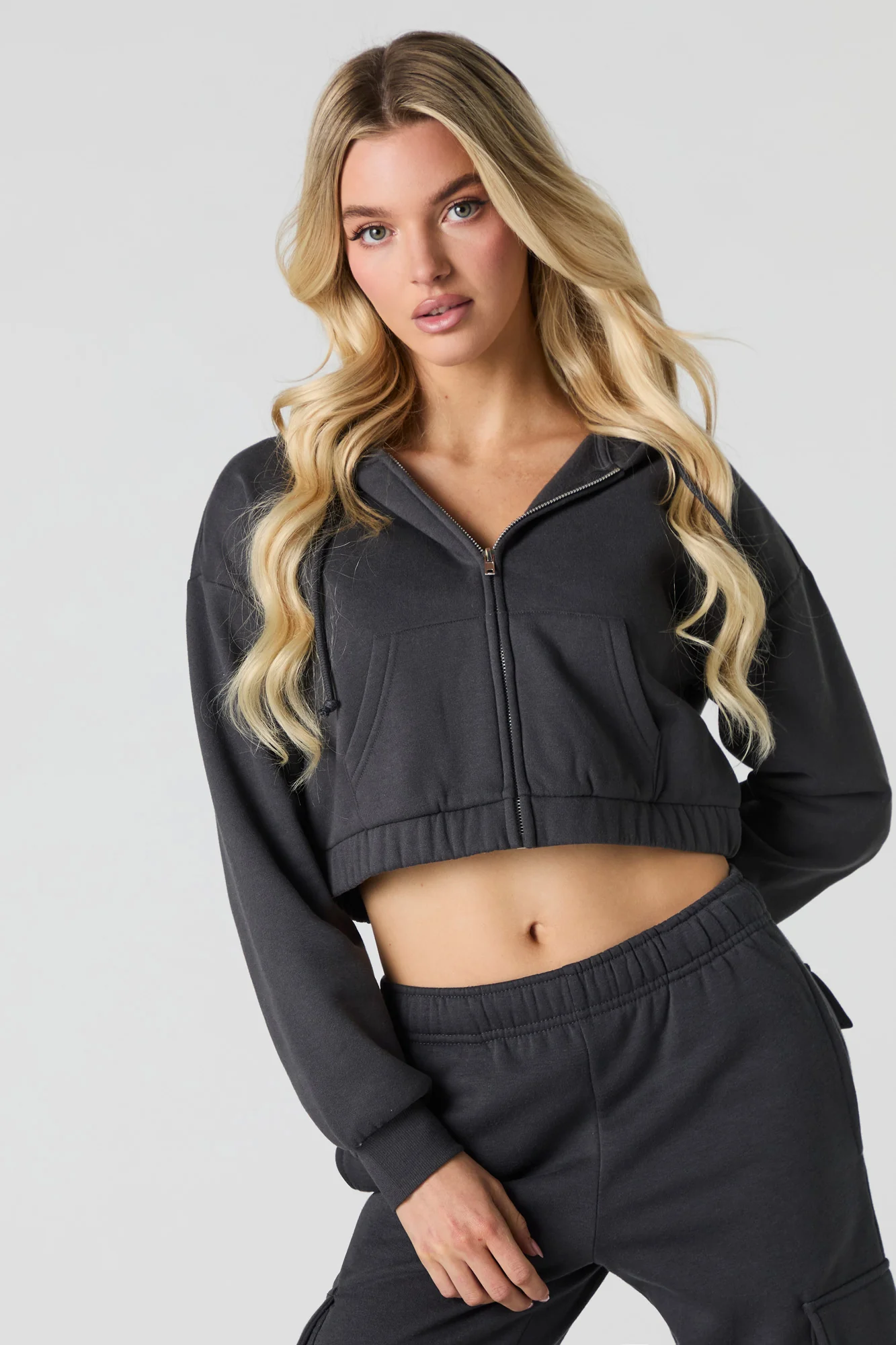 Fleece Cropped Zip-Up Hoodie - Image 7