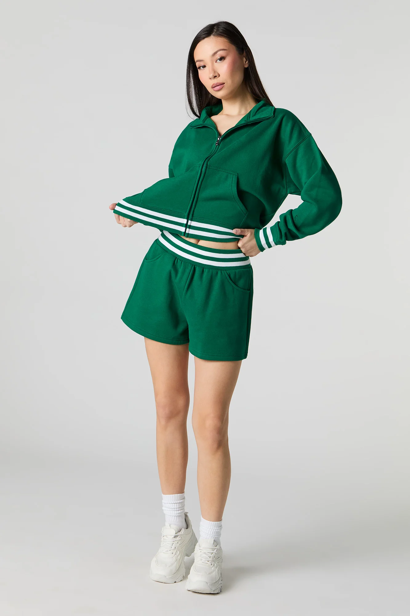 Active Striped Trim Zip-Up Fleece Sweatshirt - Image 4
