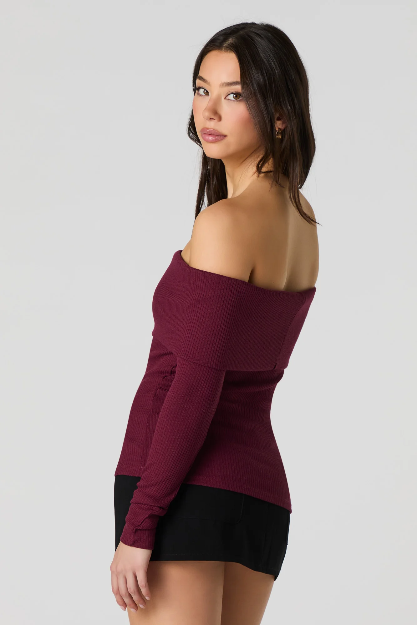 Ribbed Knit Off Shoulder Long Sleeve Top - Image 18