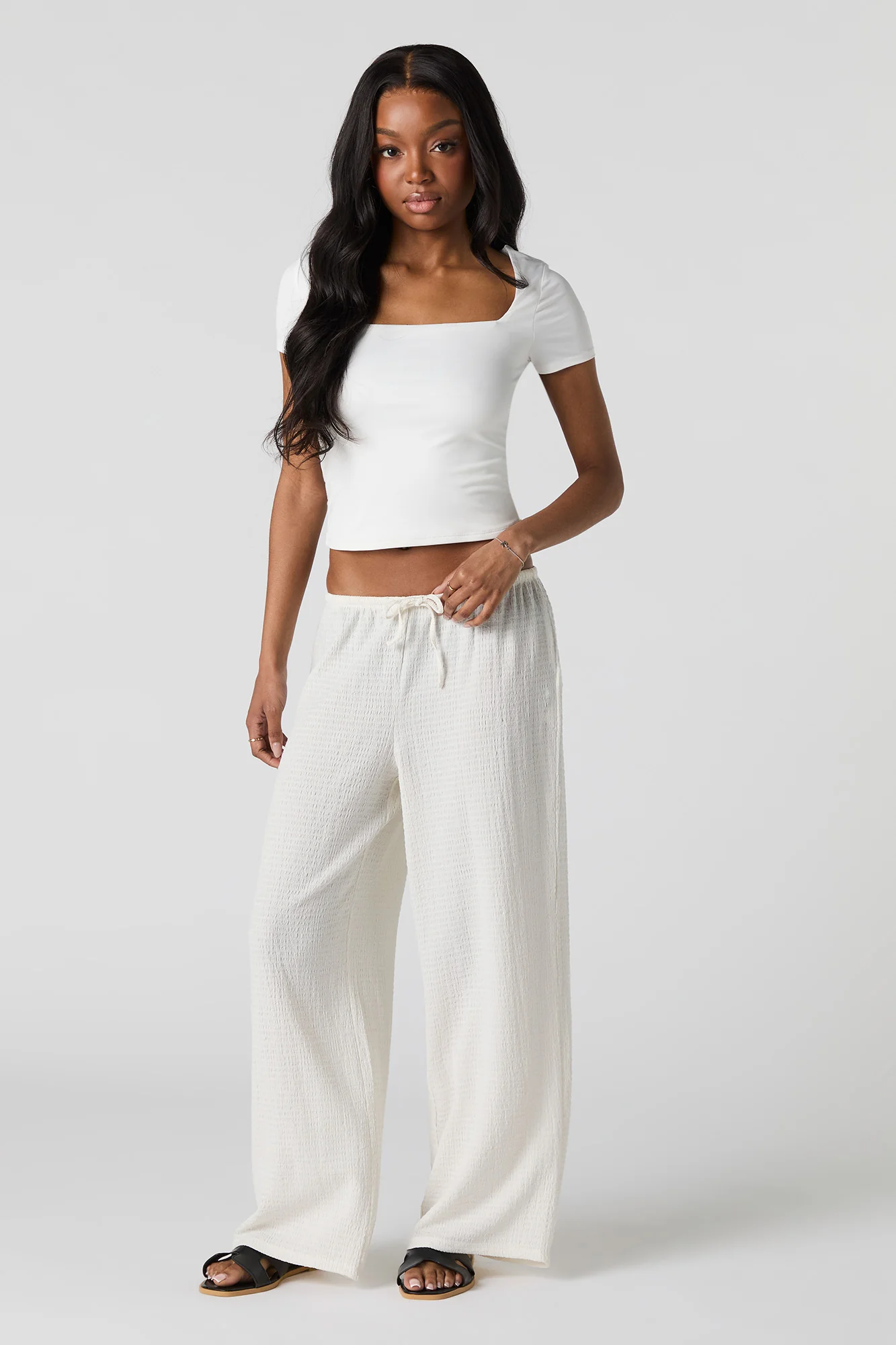 Pantalon texturé à taille coulissante