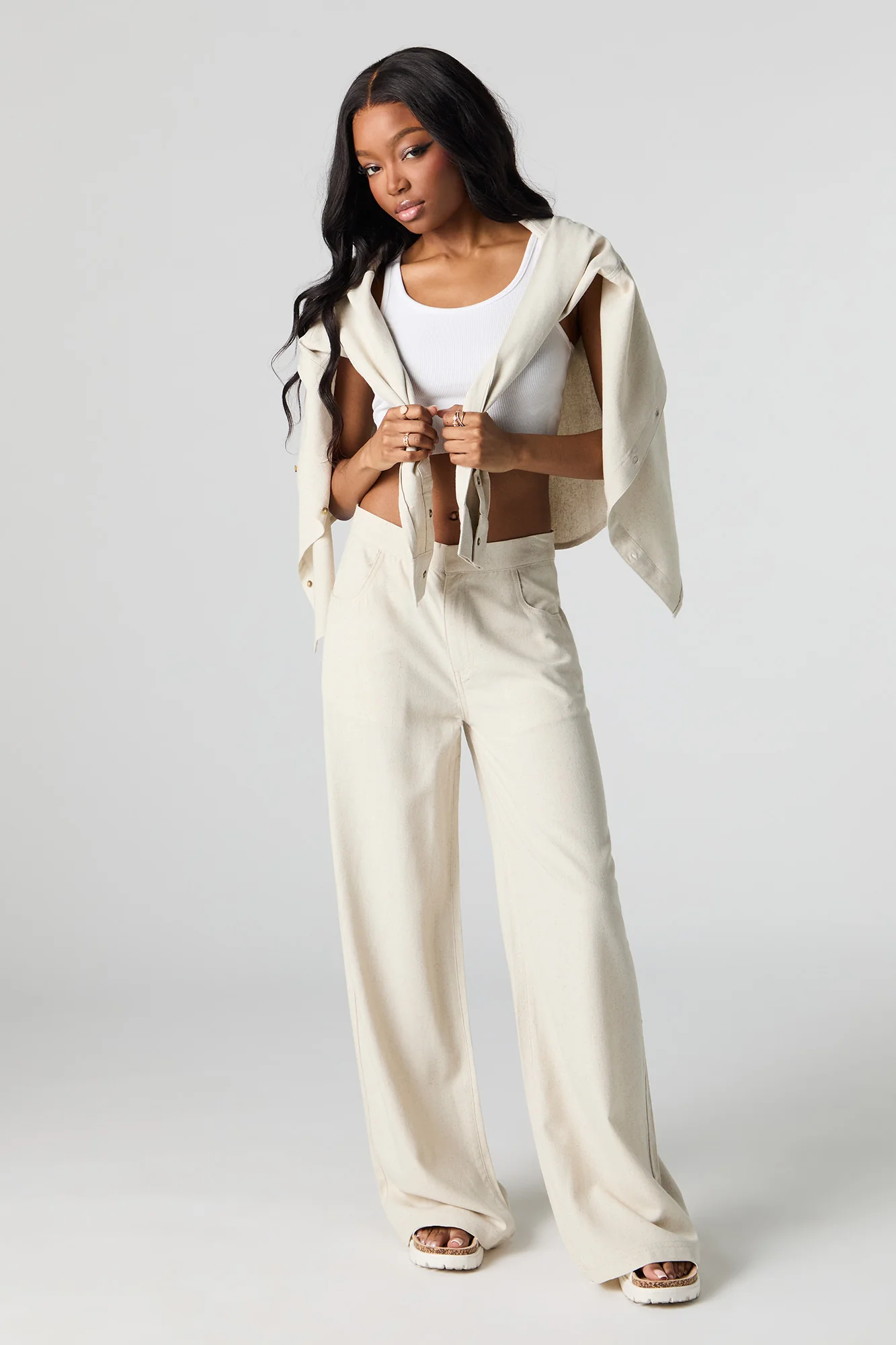 Linen-Blend Straight Leg Pant