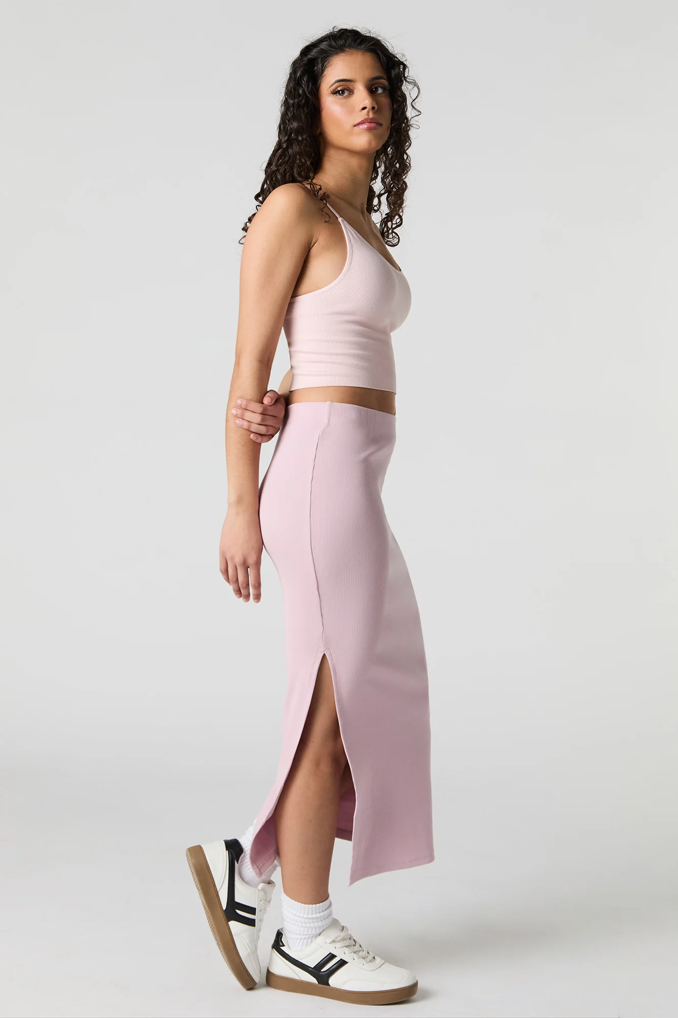 Ribbed Slit Bodycon Midi Skirt - Image 12
