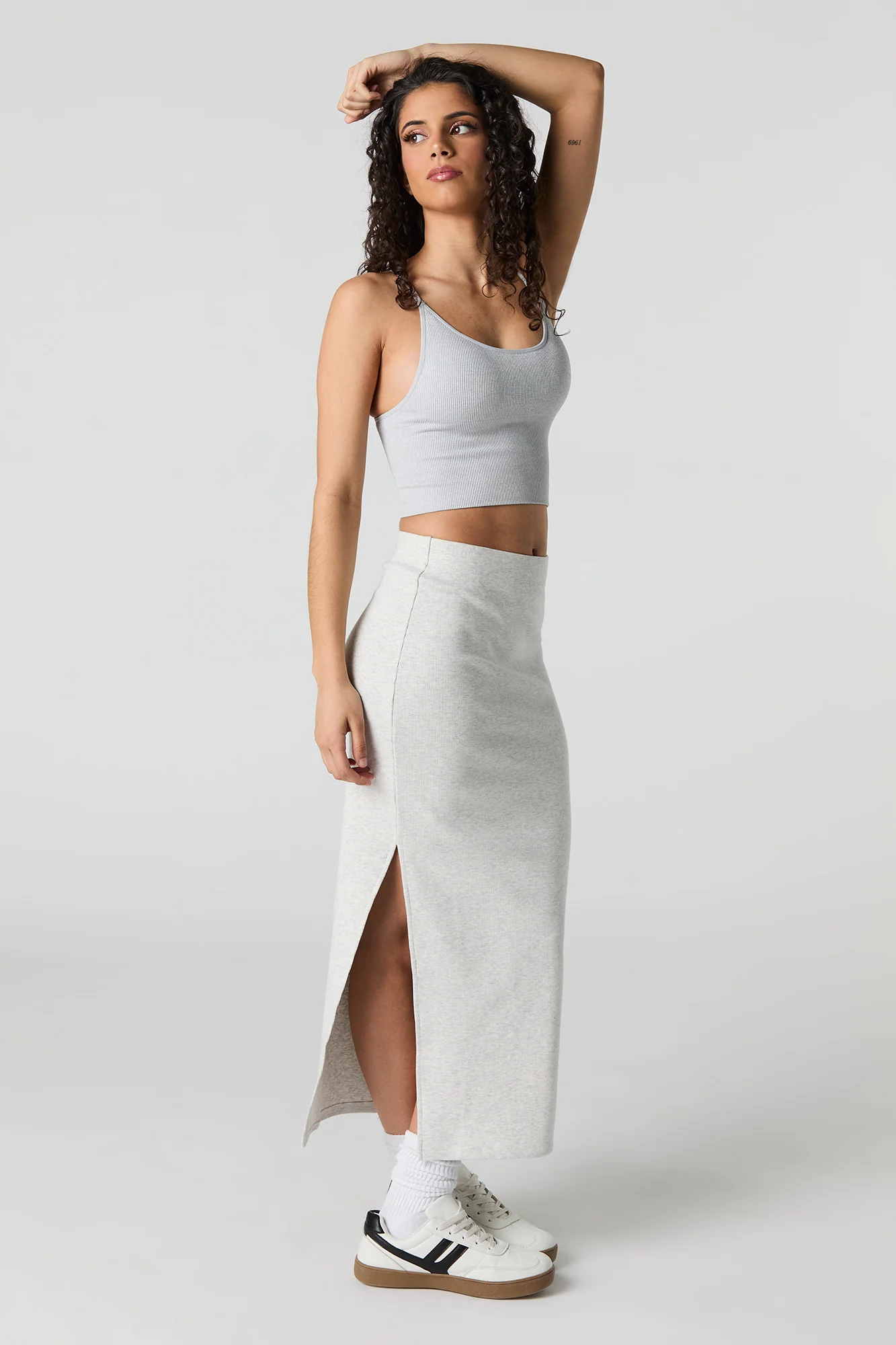 Ribbed Slit Bodycon Midi Skirt - Image 3