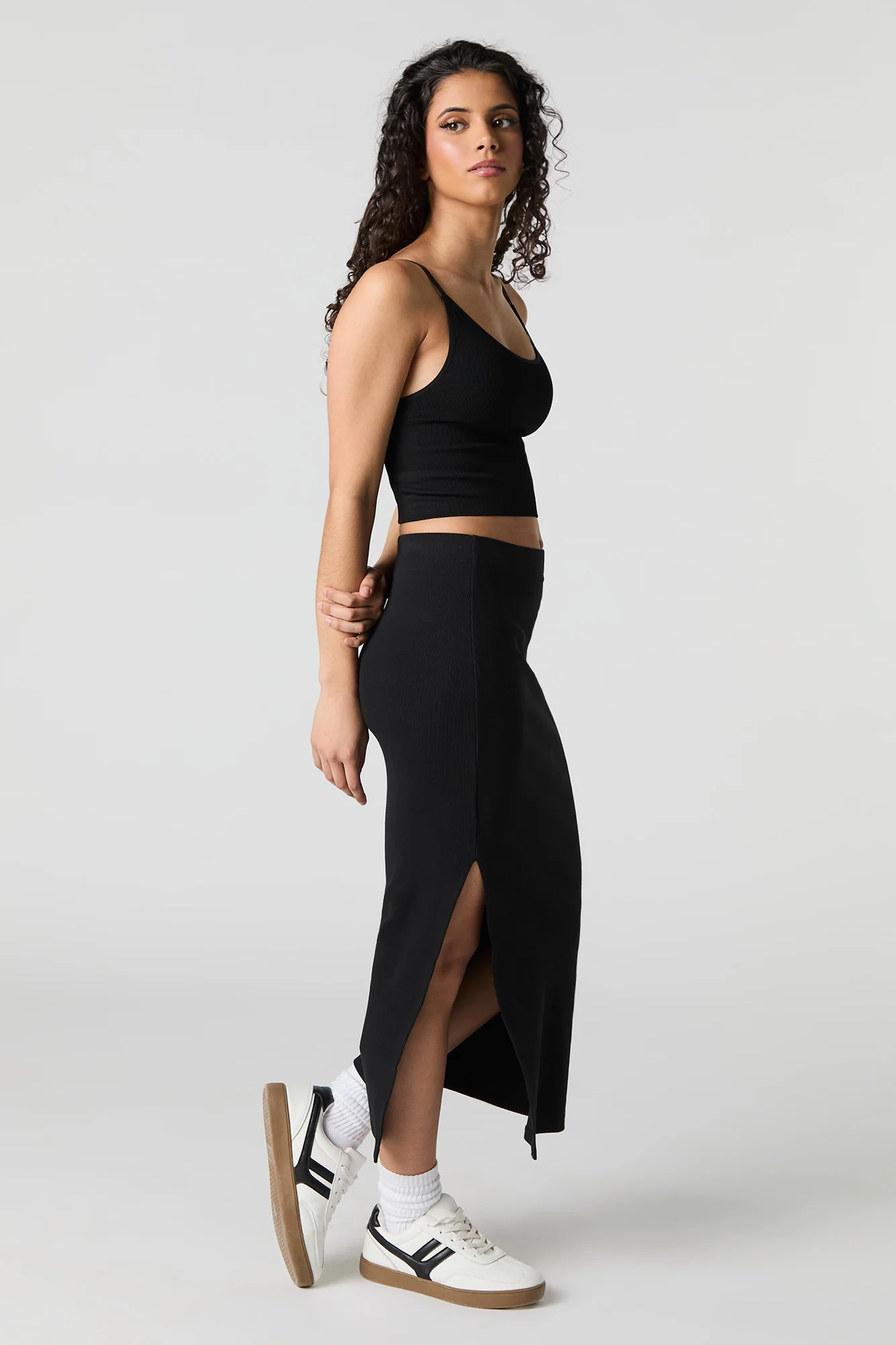 Ribbed Slit Bodycon Midi Skirt - Image 6