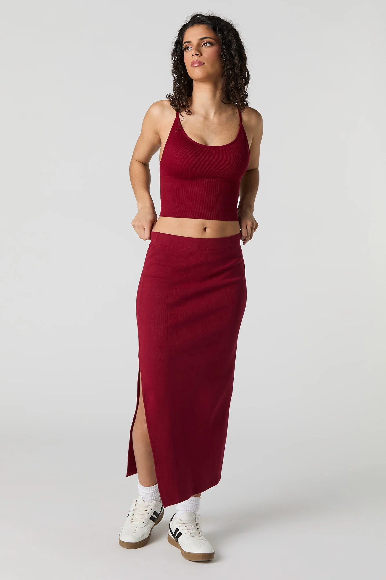 Ribbed Slit Bodycon Midi Skirt - Image 7