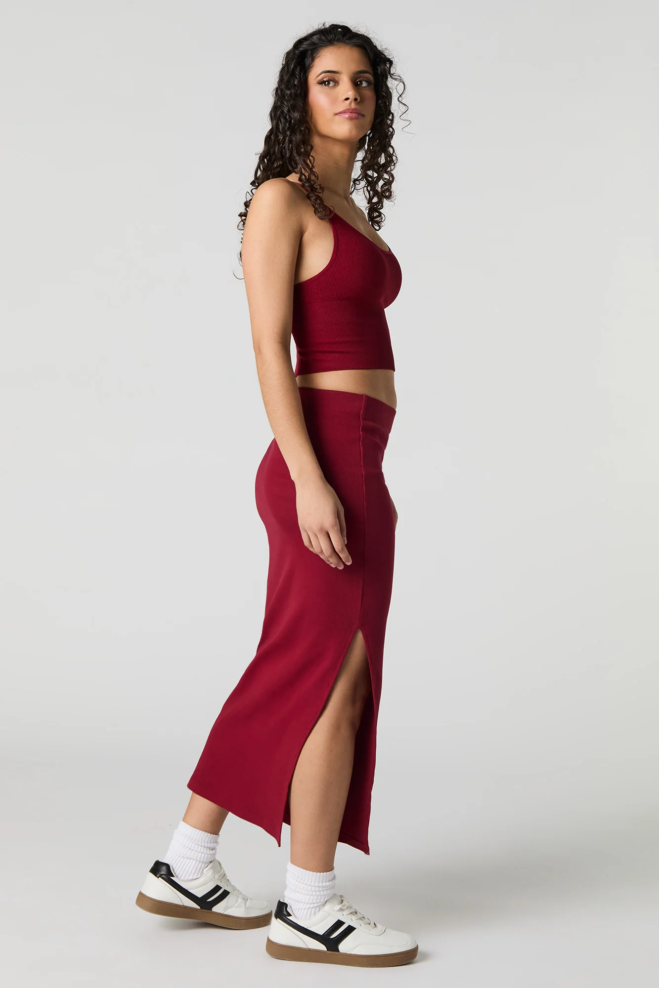 Ribbed Slit Bodycon Midi Skirt - Image 9