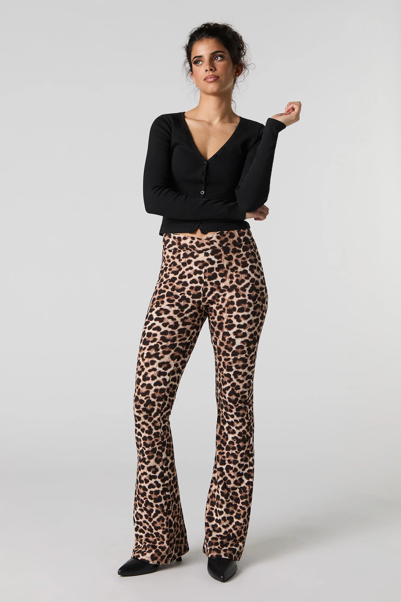 Printed Soft Foldover Waist Flare Pant