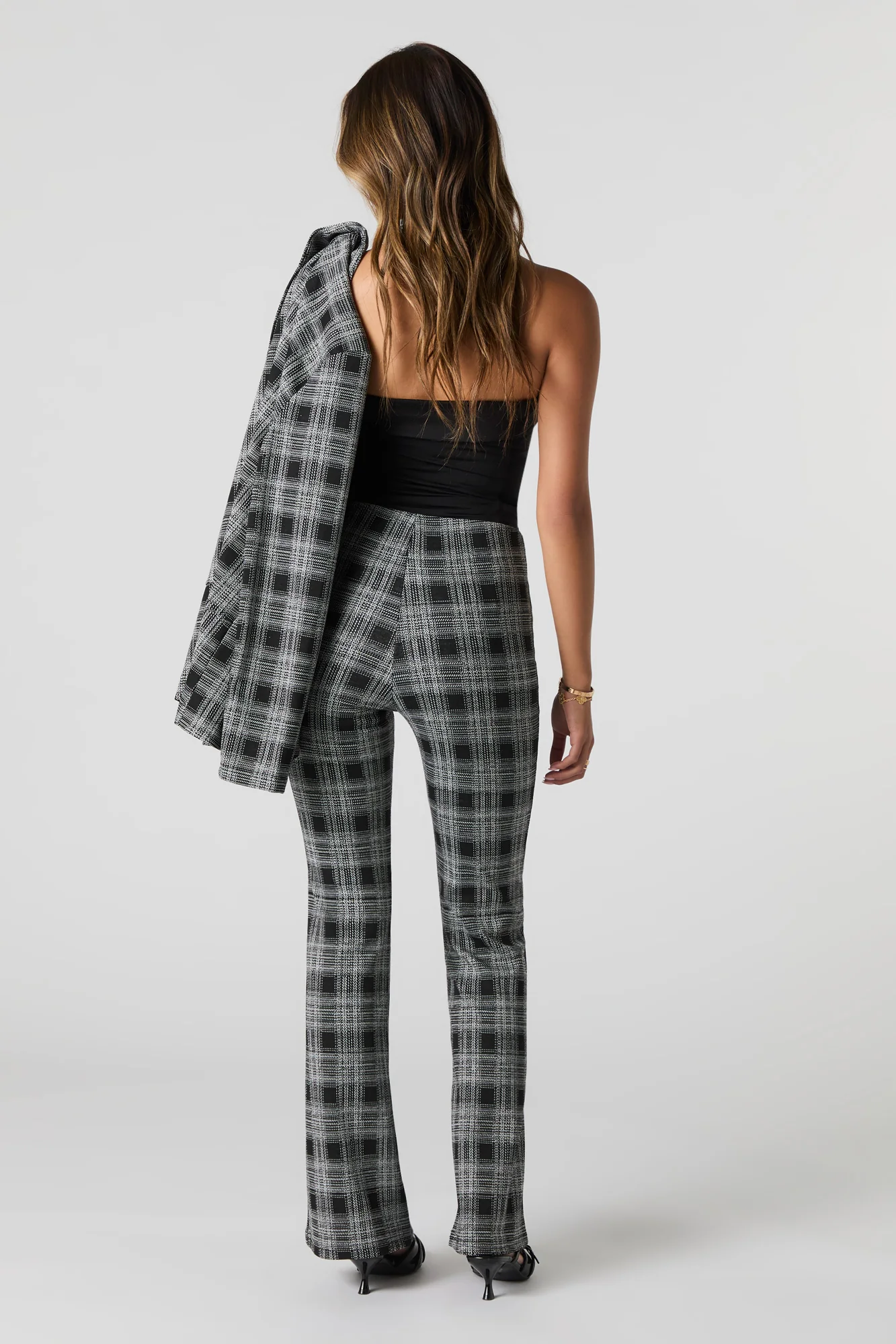 Pantalon habillé évasé en tricot à carreaux - Image 3