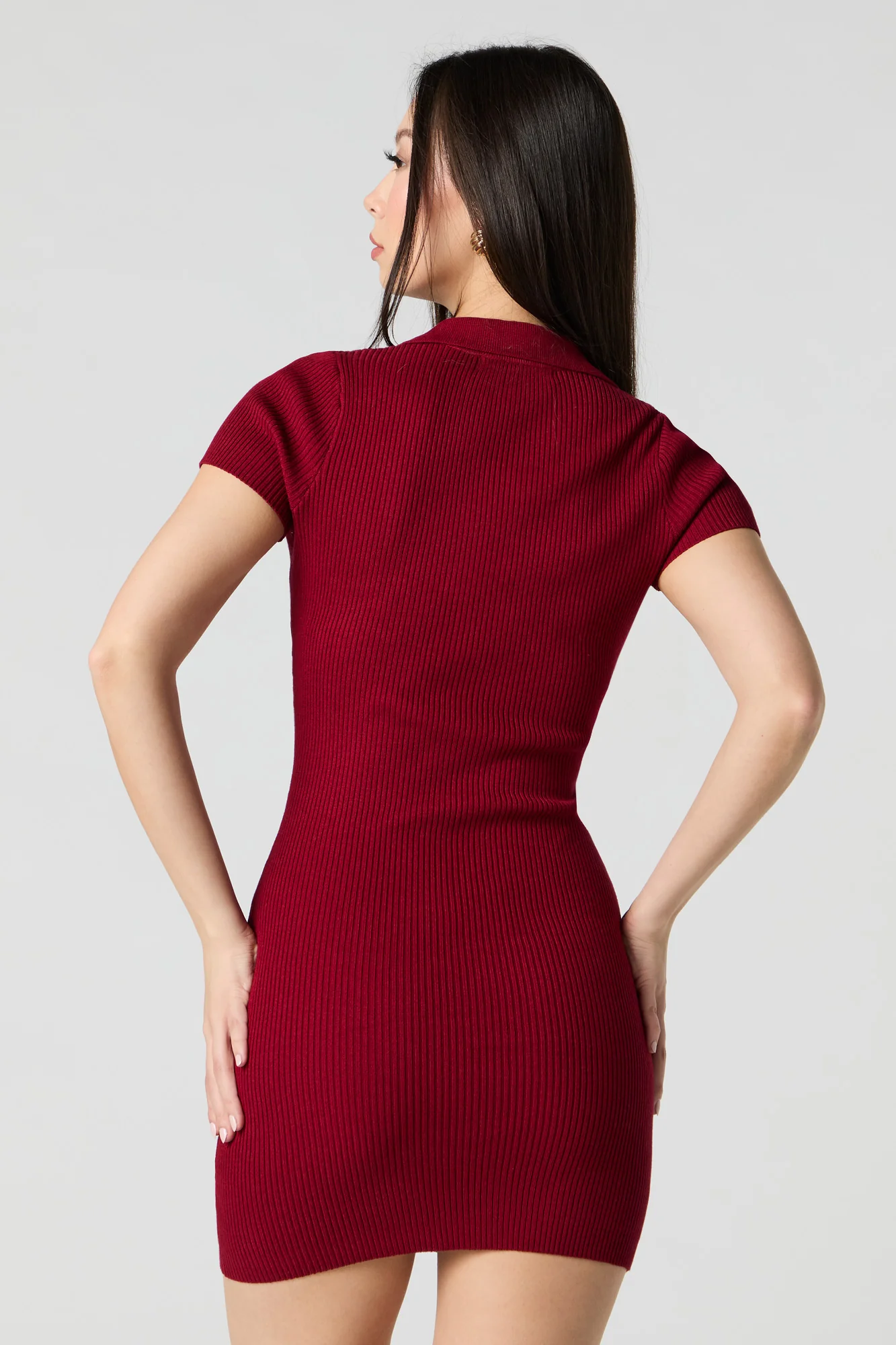 Ribbed Knit Collared Mini Dress - Image 2