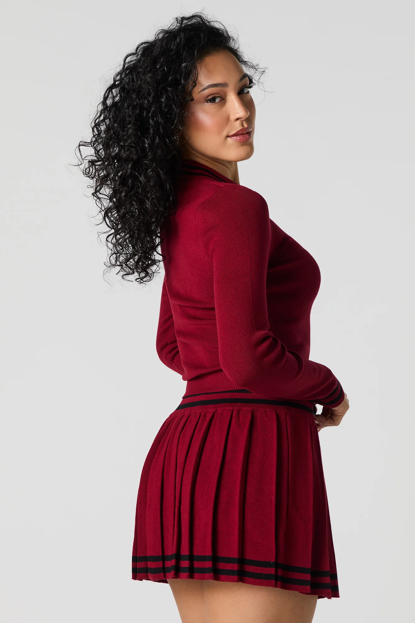 Contrast Knit Pleated Mini Skirt - Image 2