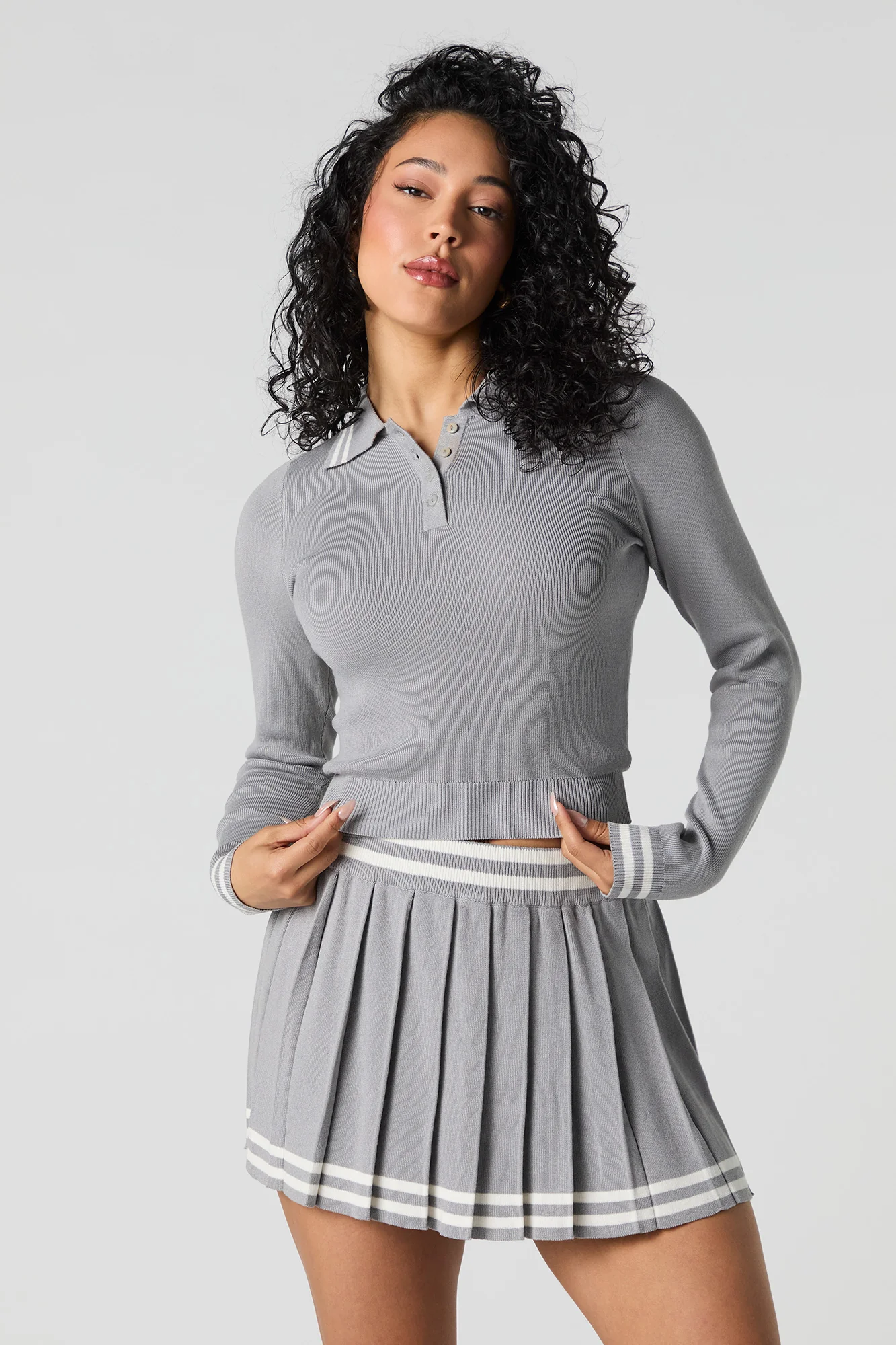 Contrast Knit Pleated Mini Skirt - Image 7