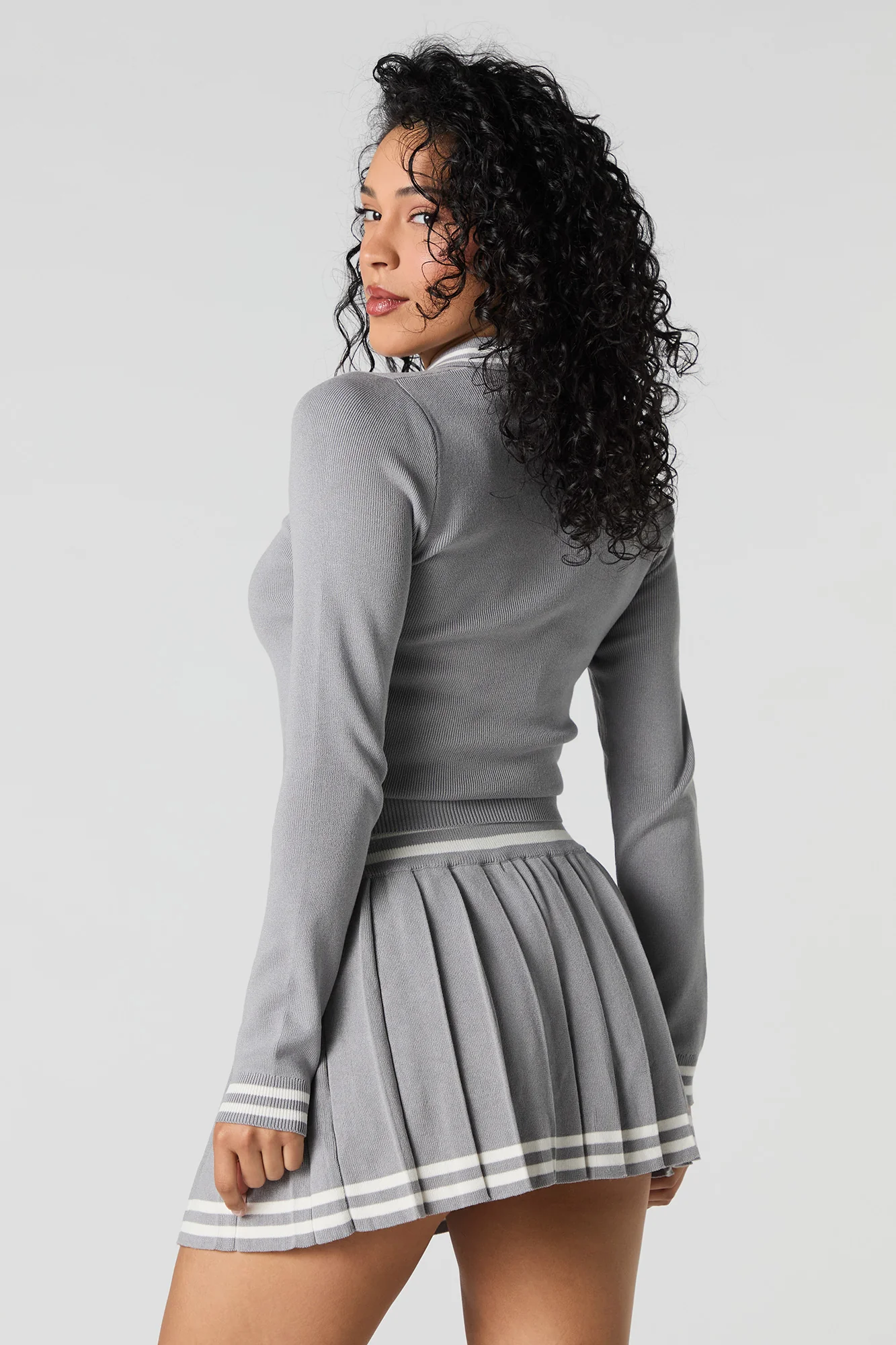 Contrast Knit Pleated Mini Skirt - Image 8