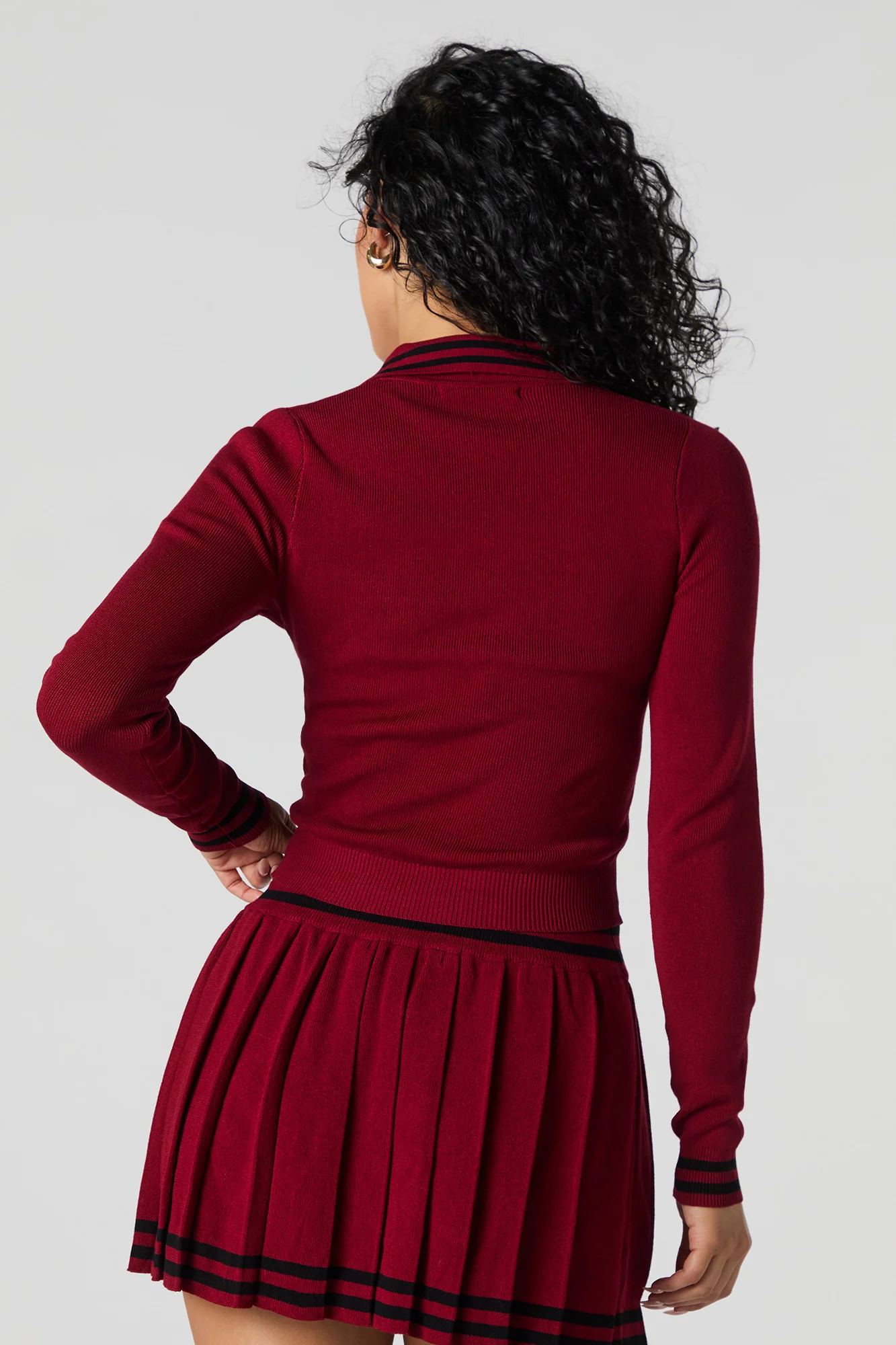 Contrast Knit Long Sleeve Crop Top - Image 2