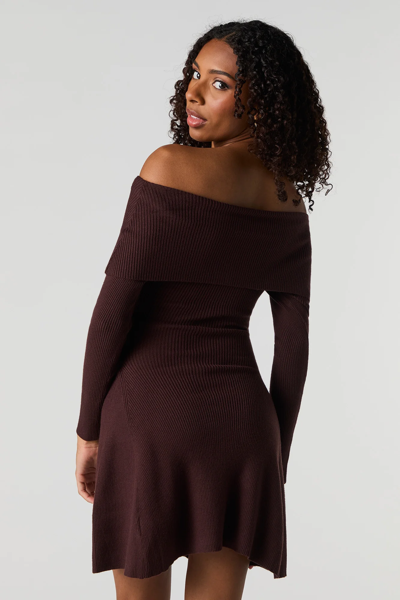 Ribbed Off Shoulder Mini Sweater Dress - Image 6