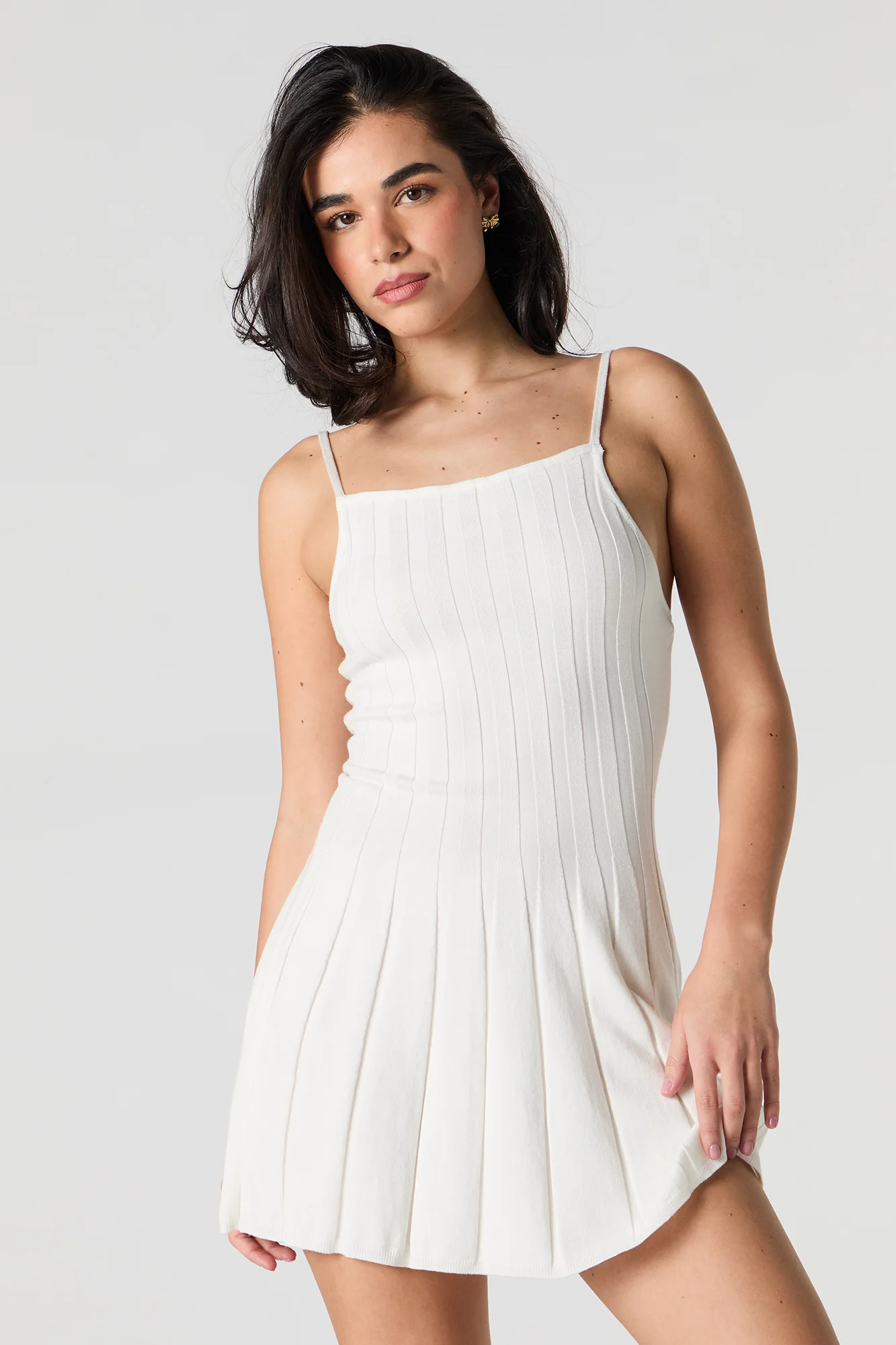 Pleated Knit Mini Dress