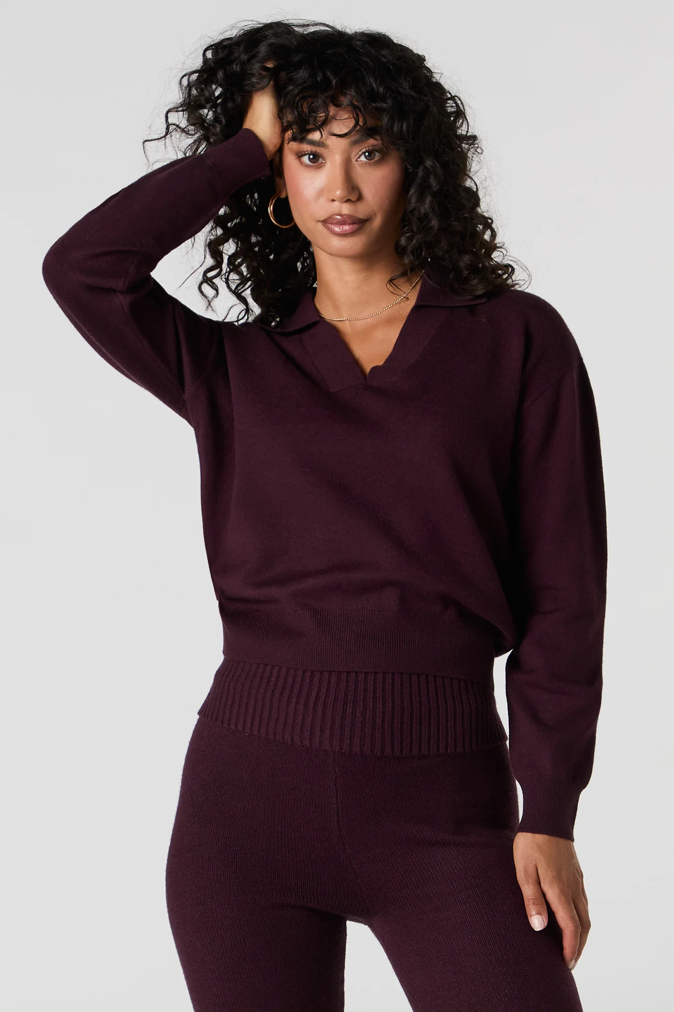 Knit Collared V-Neck Sweater - Image 13