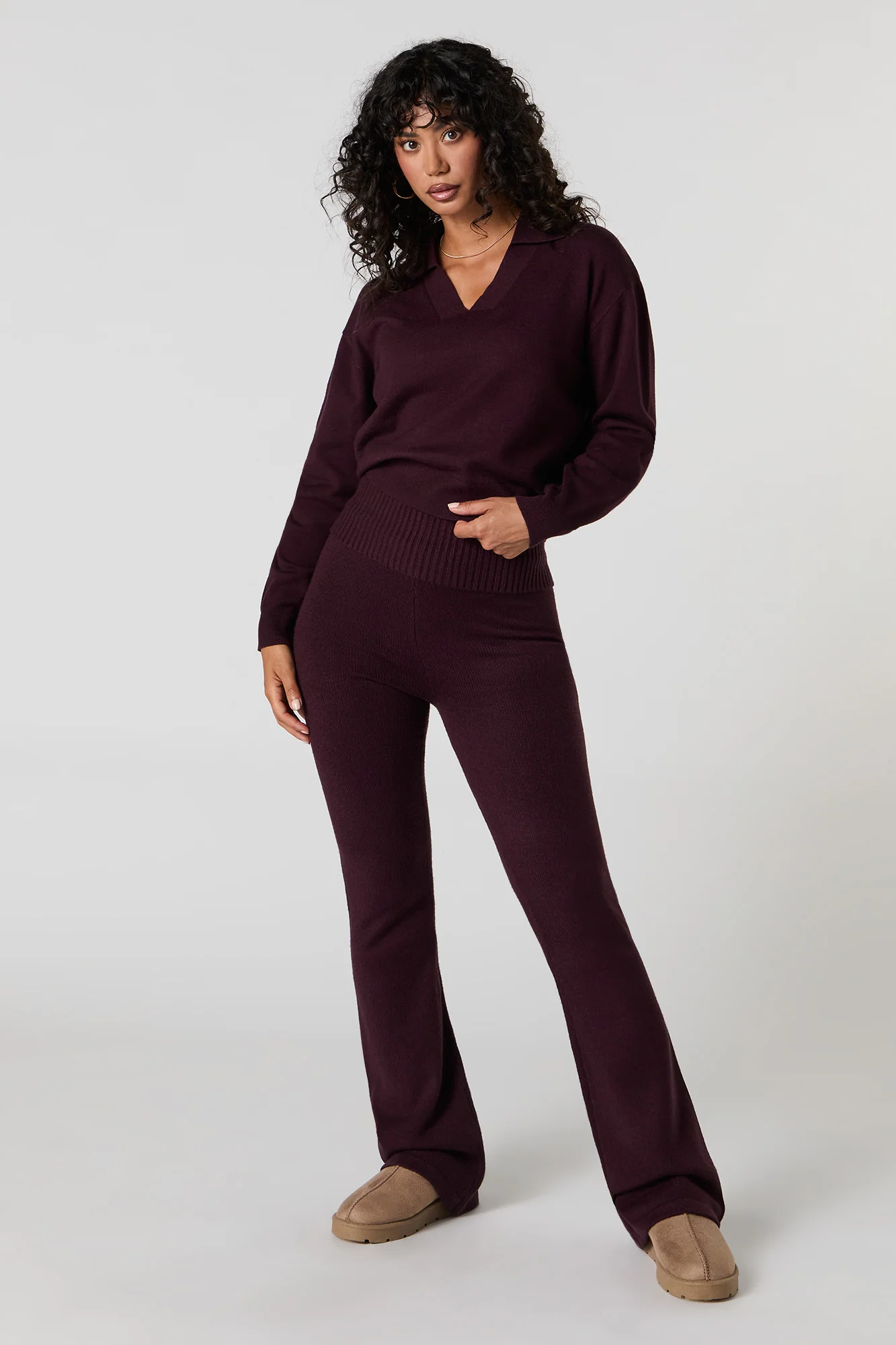 Knit Collared V-Neck Sweater - Image 15