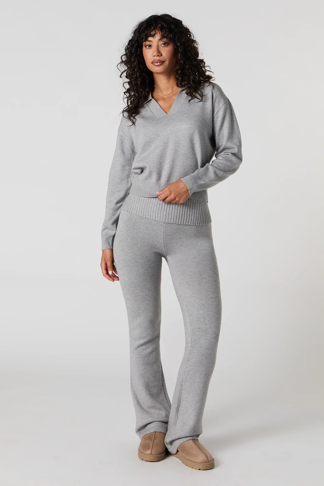 Knit Collared V-Neck Sweater - Image 3