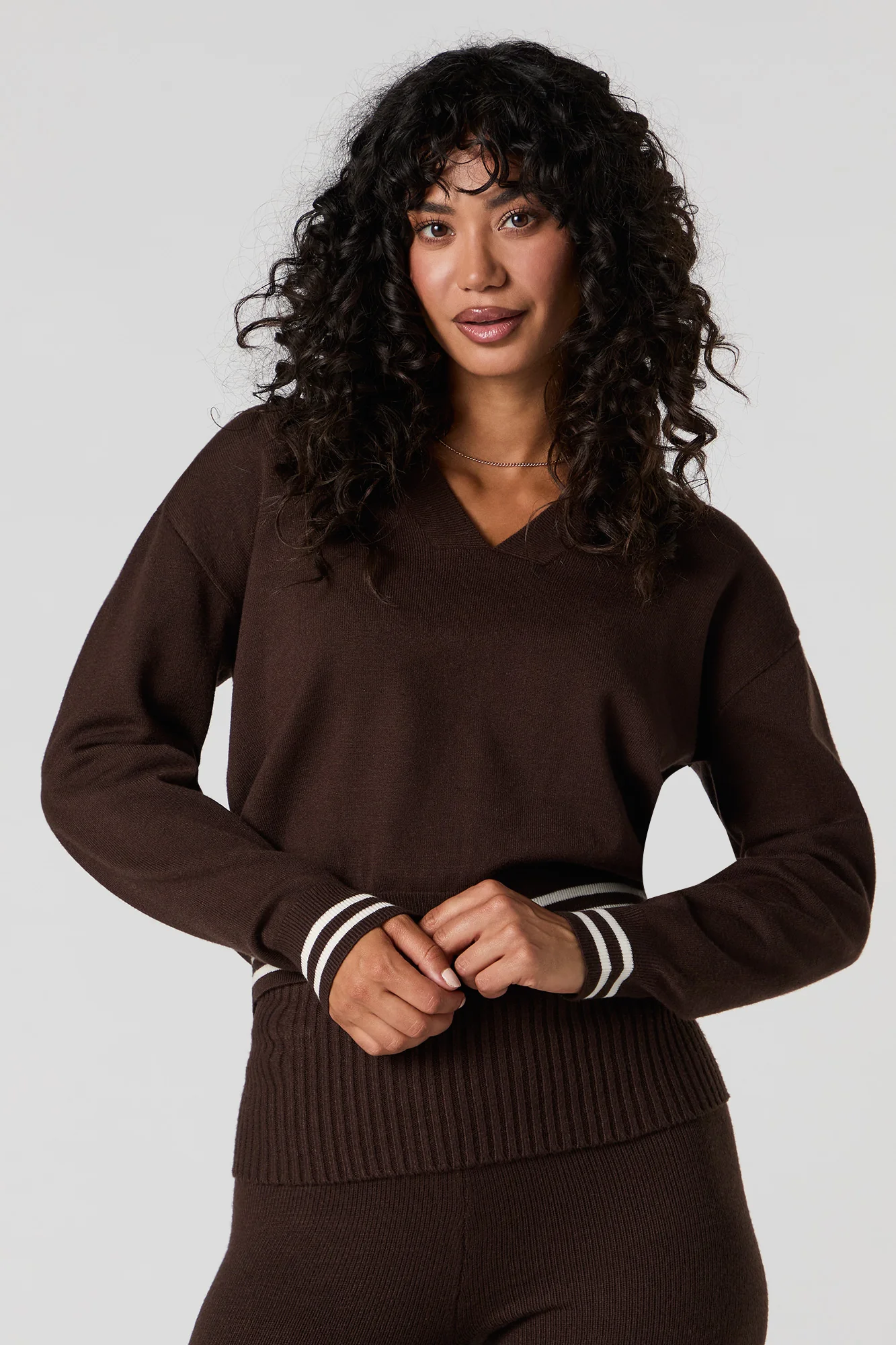 Knit Collared V-Neck Sweater - Image 4