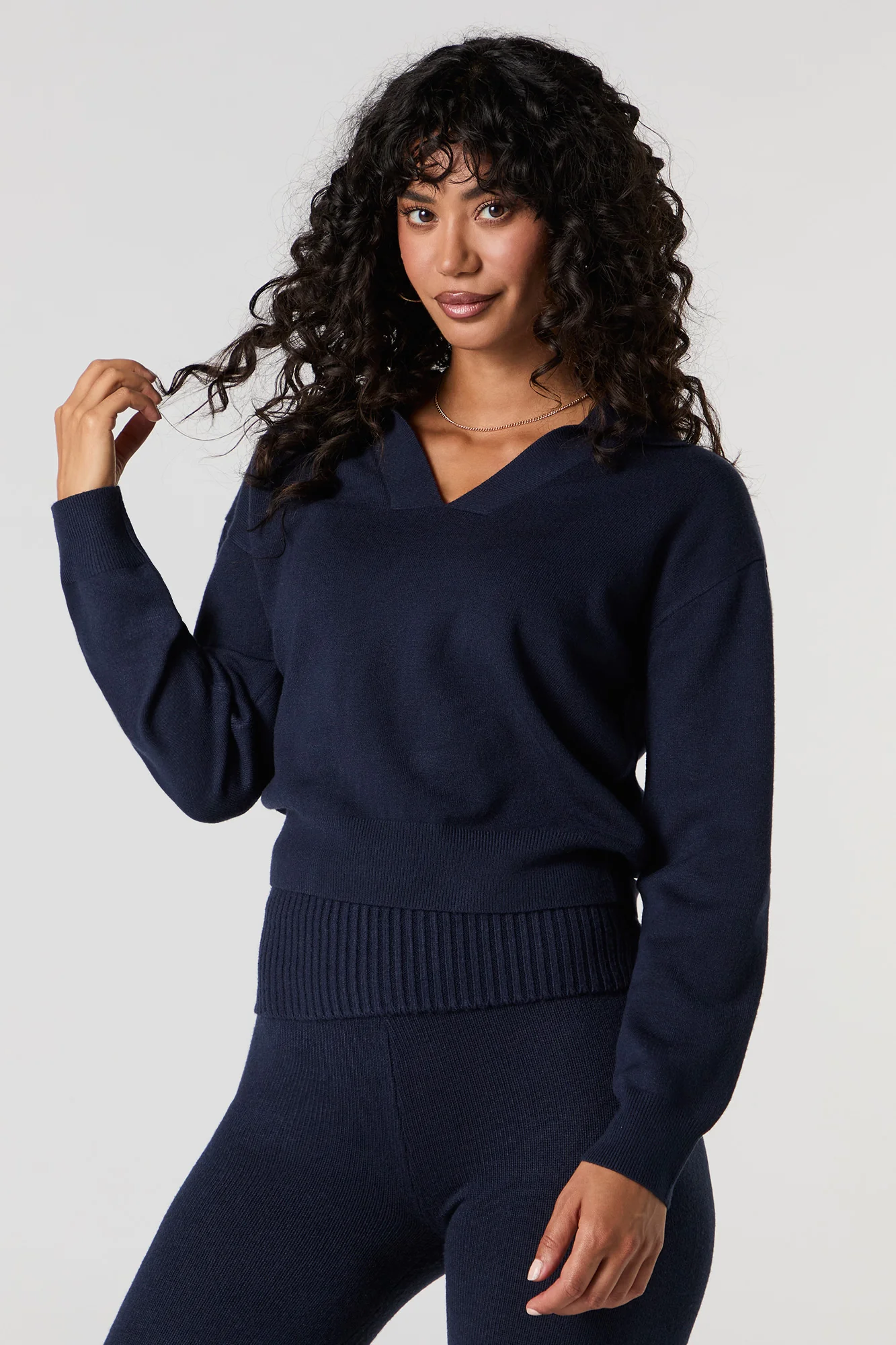 Knit Collared V-Neck Sweater - Image 7