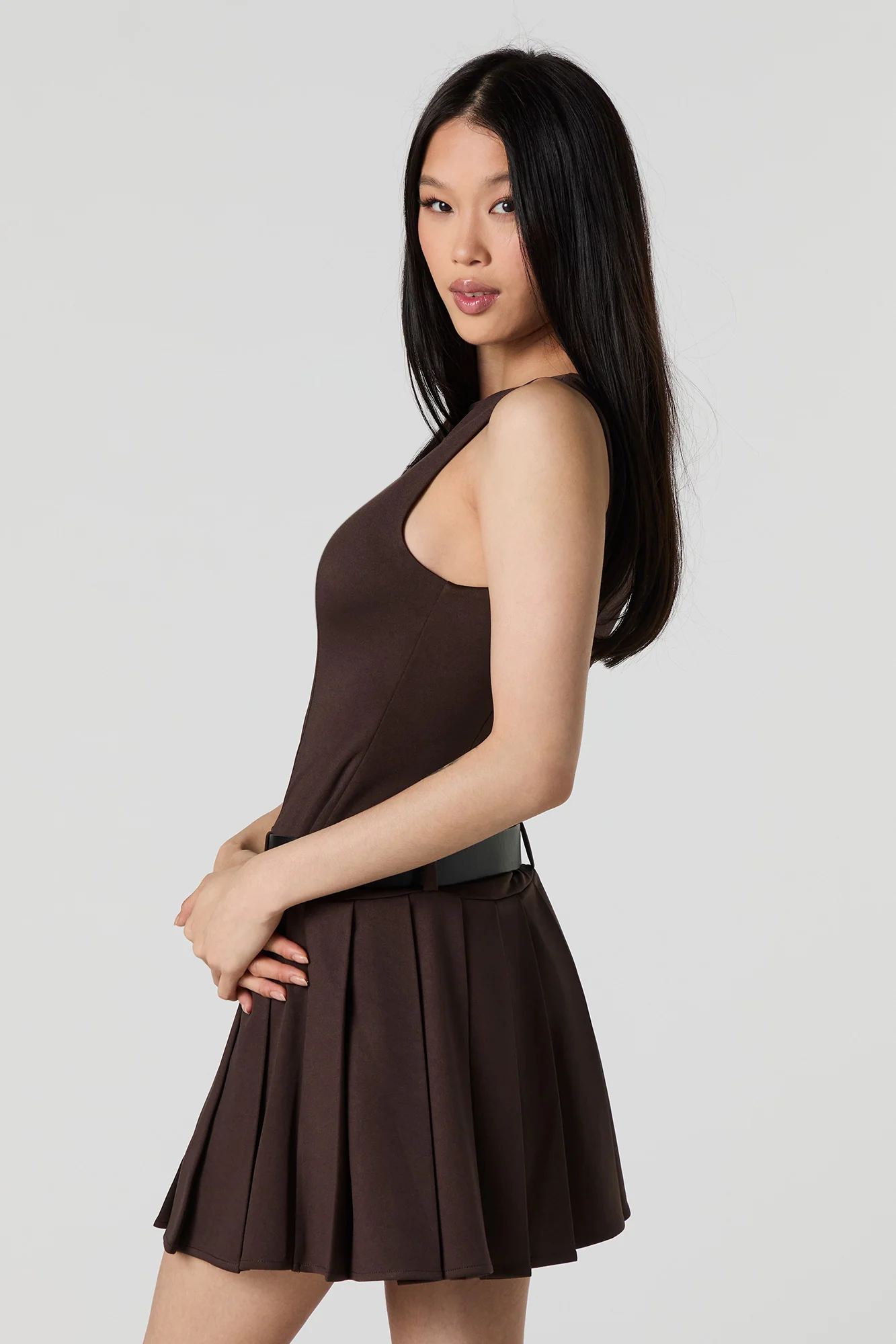 Belted Pleated Mini Dress - Image 2